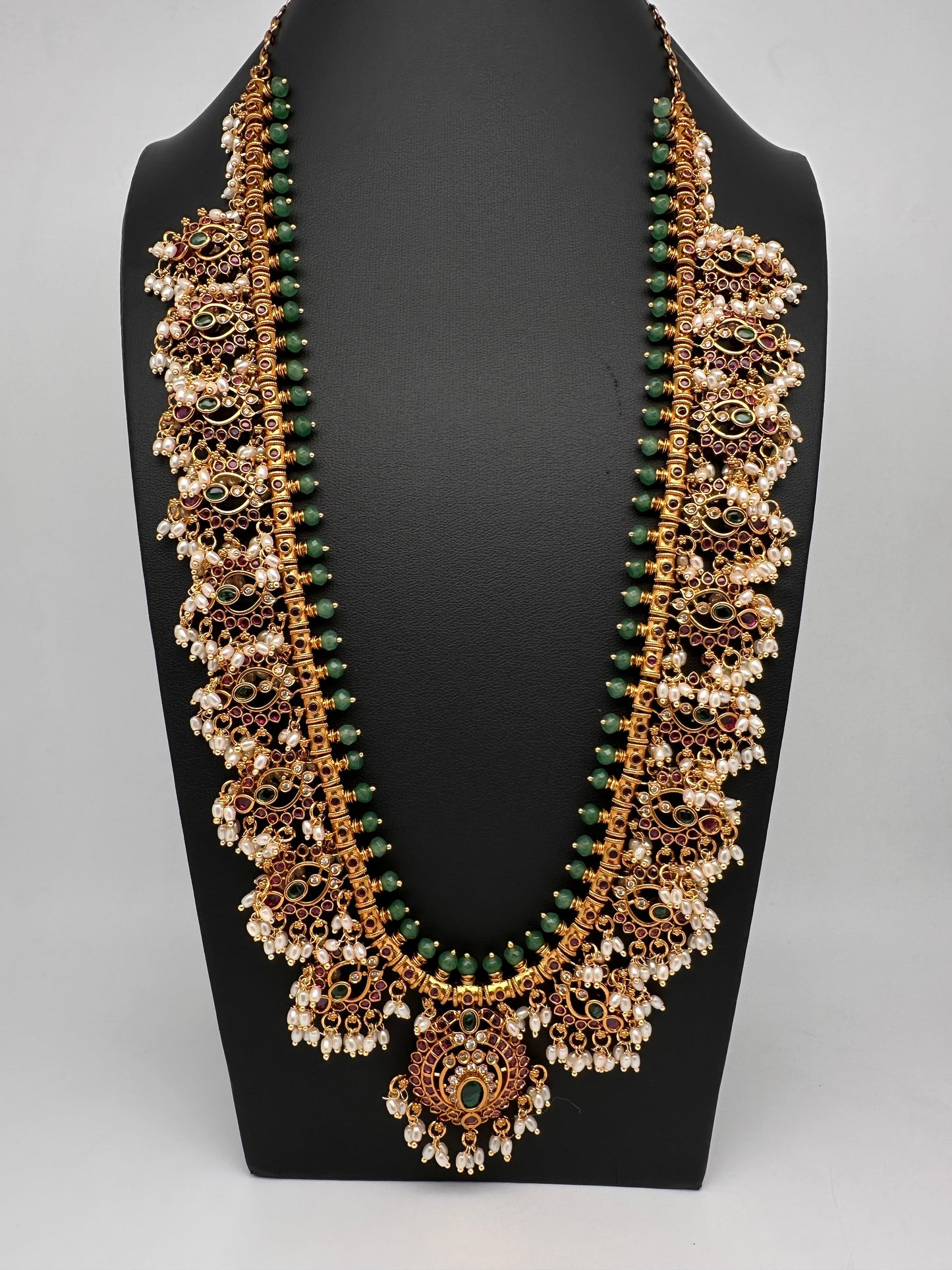 Rice Pearls Kempu Long Guttapusalu Necklace