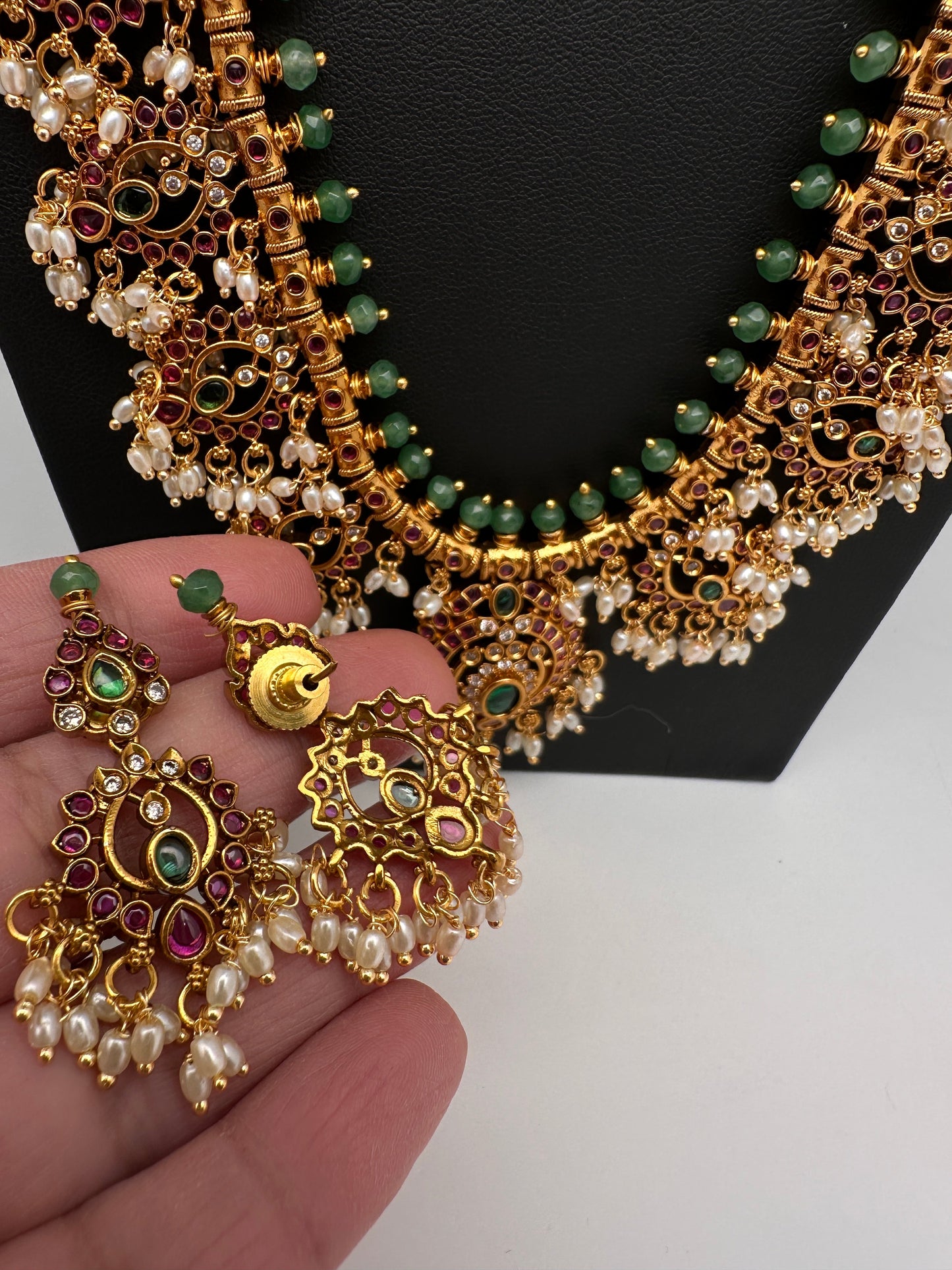 Rice Pearls Kempu Long Guttapusalu Necklace