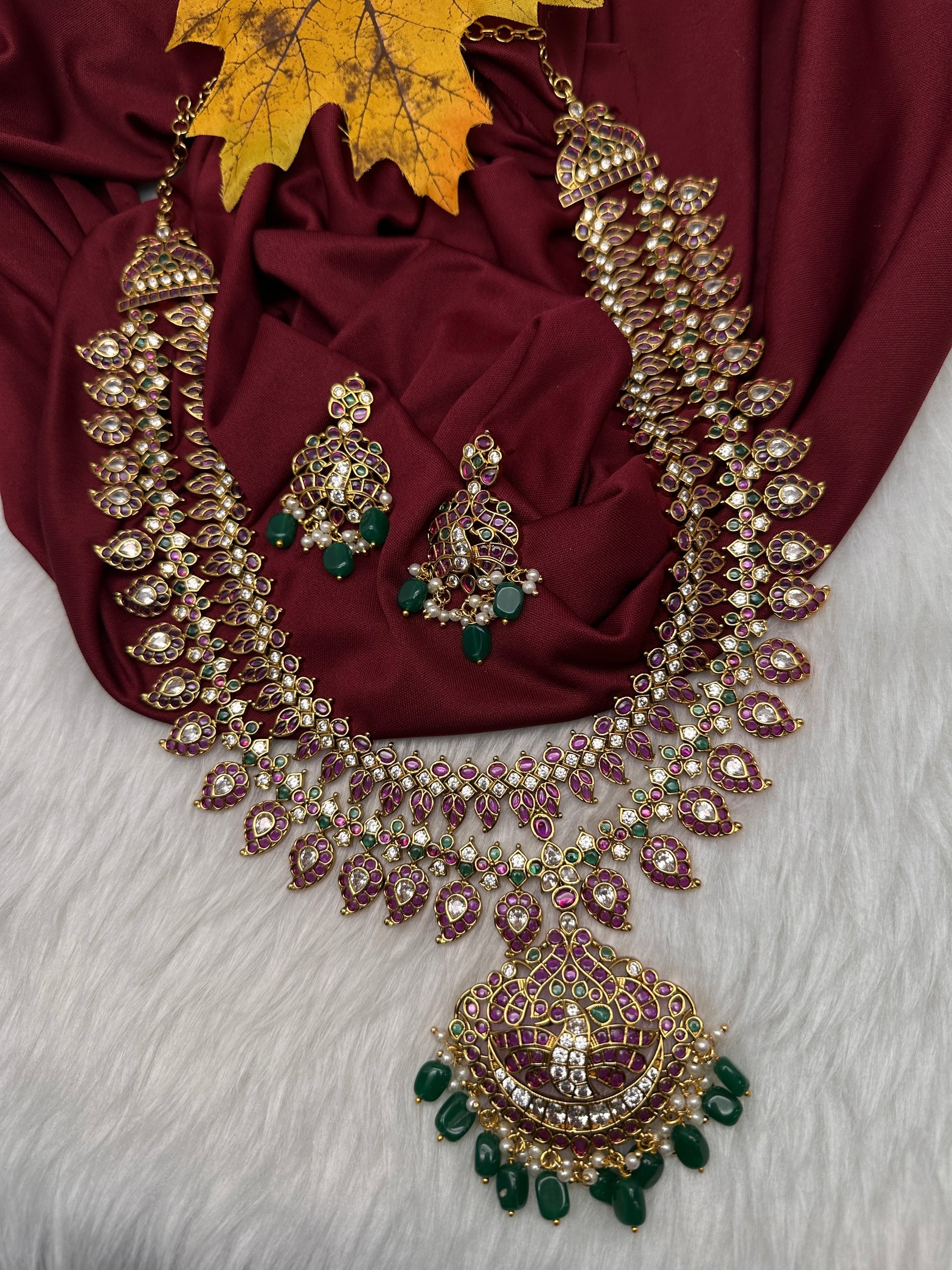 Multi Layer Kempu Long Mango Mala Necklace