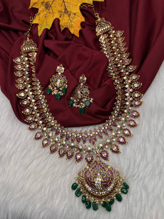 Multi Layer Kempu Long Mango Mala Necklace