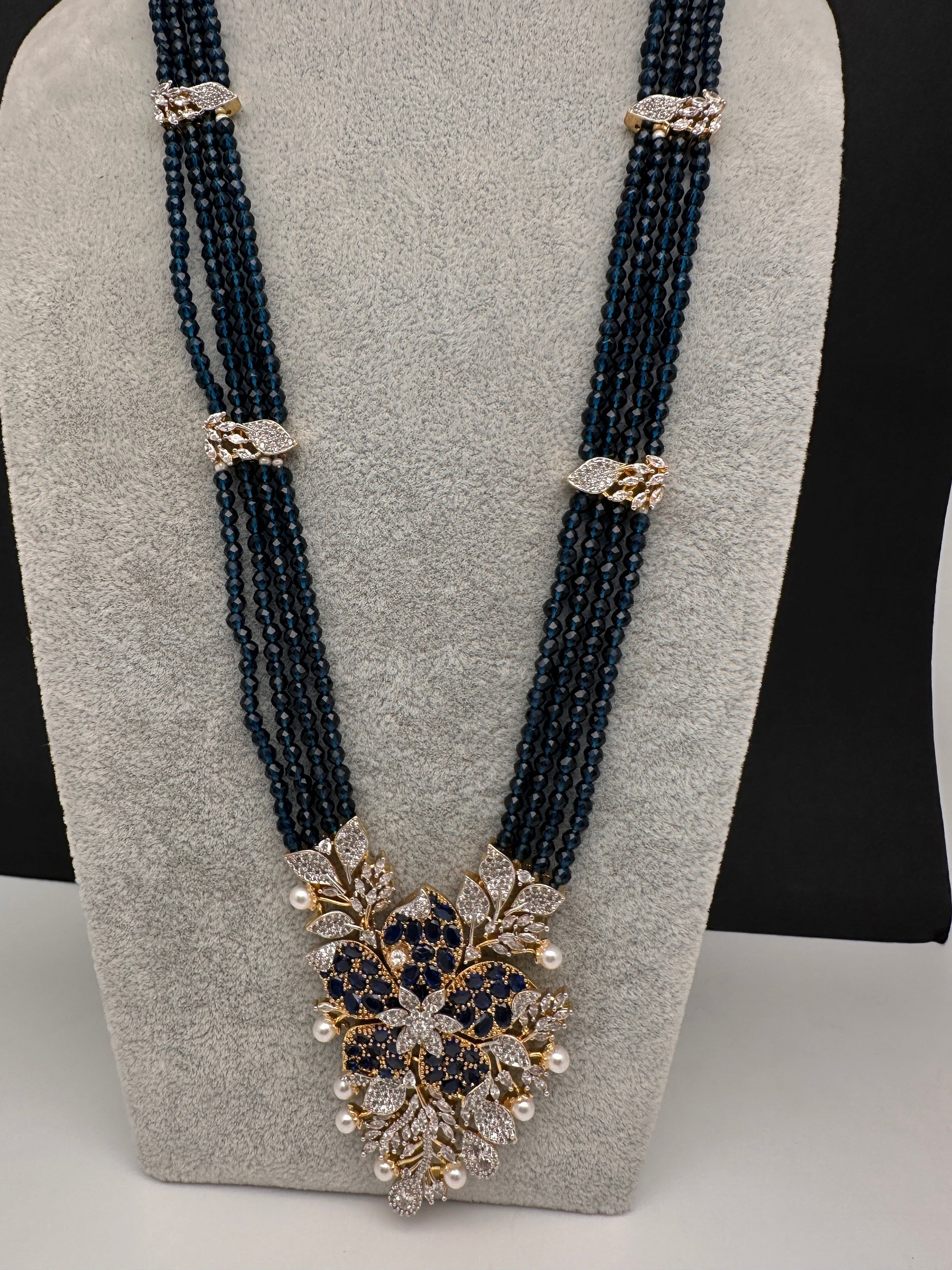 CZ Nano Stones Beads Long Color  Necklace - Blue