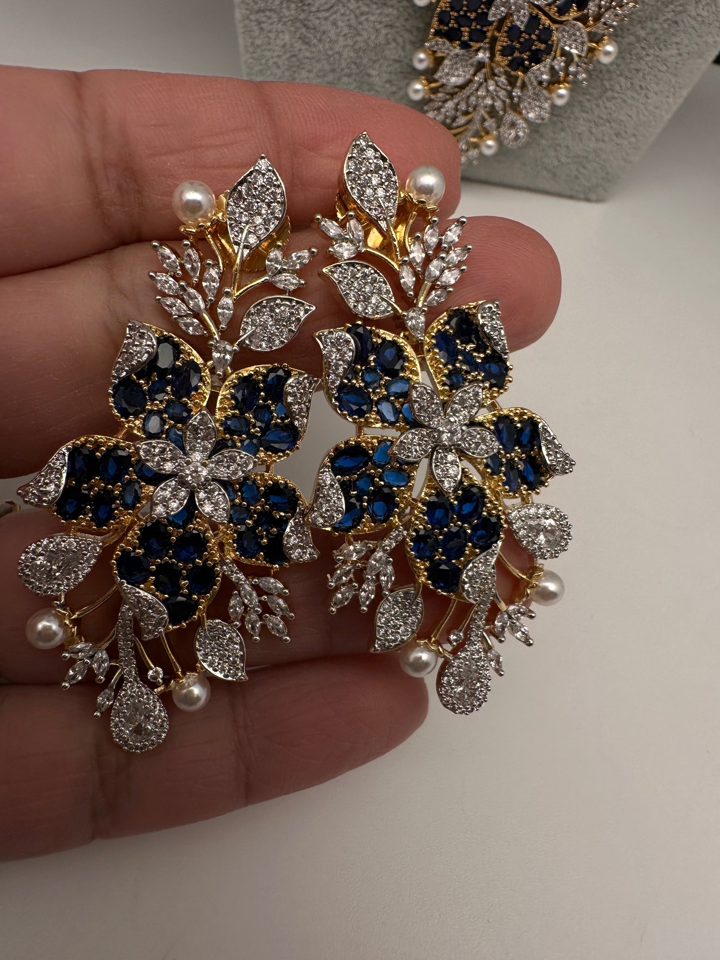 CZ Nano Stones Beads Long Color  Necklace - Blue