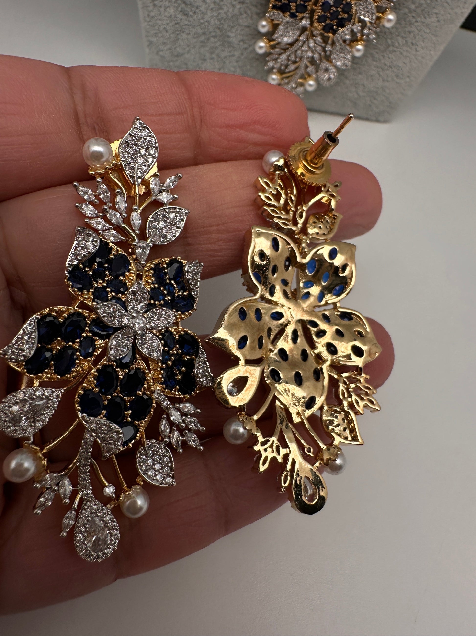 CZ Nano Stones Beads Long Color  Necklace - Blue