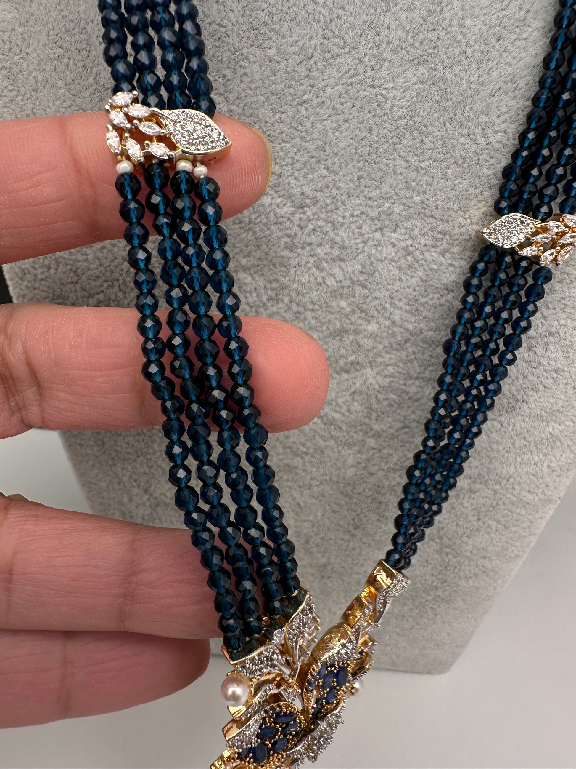 CZ Nano Stones Beads Long Color  Necklace - Blue