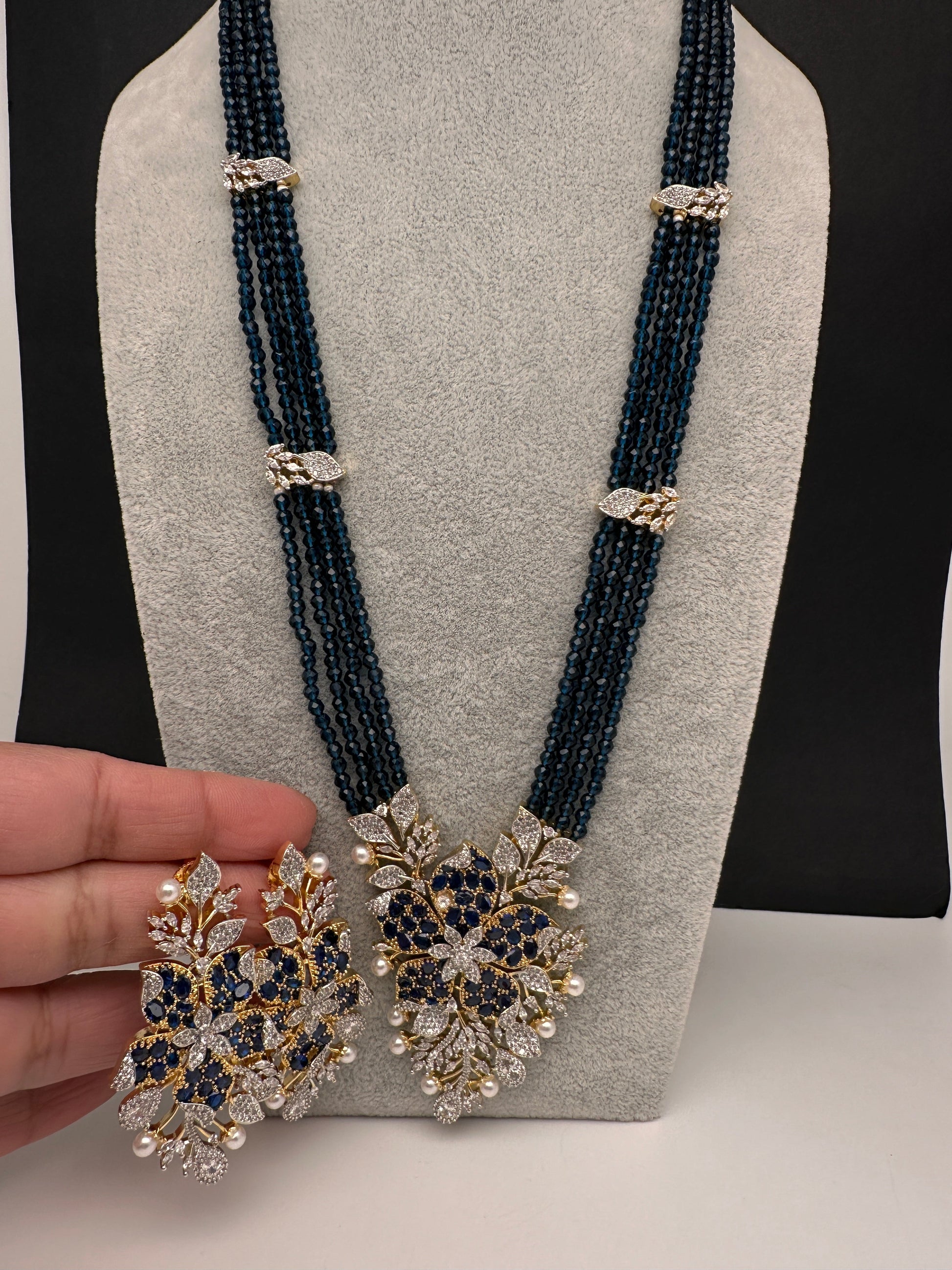 CZ Nano Stones Beads Long Color  Necklace - Blue
