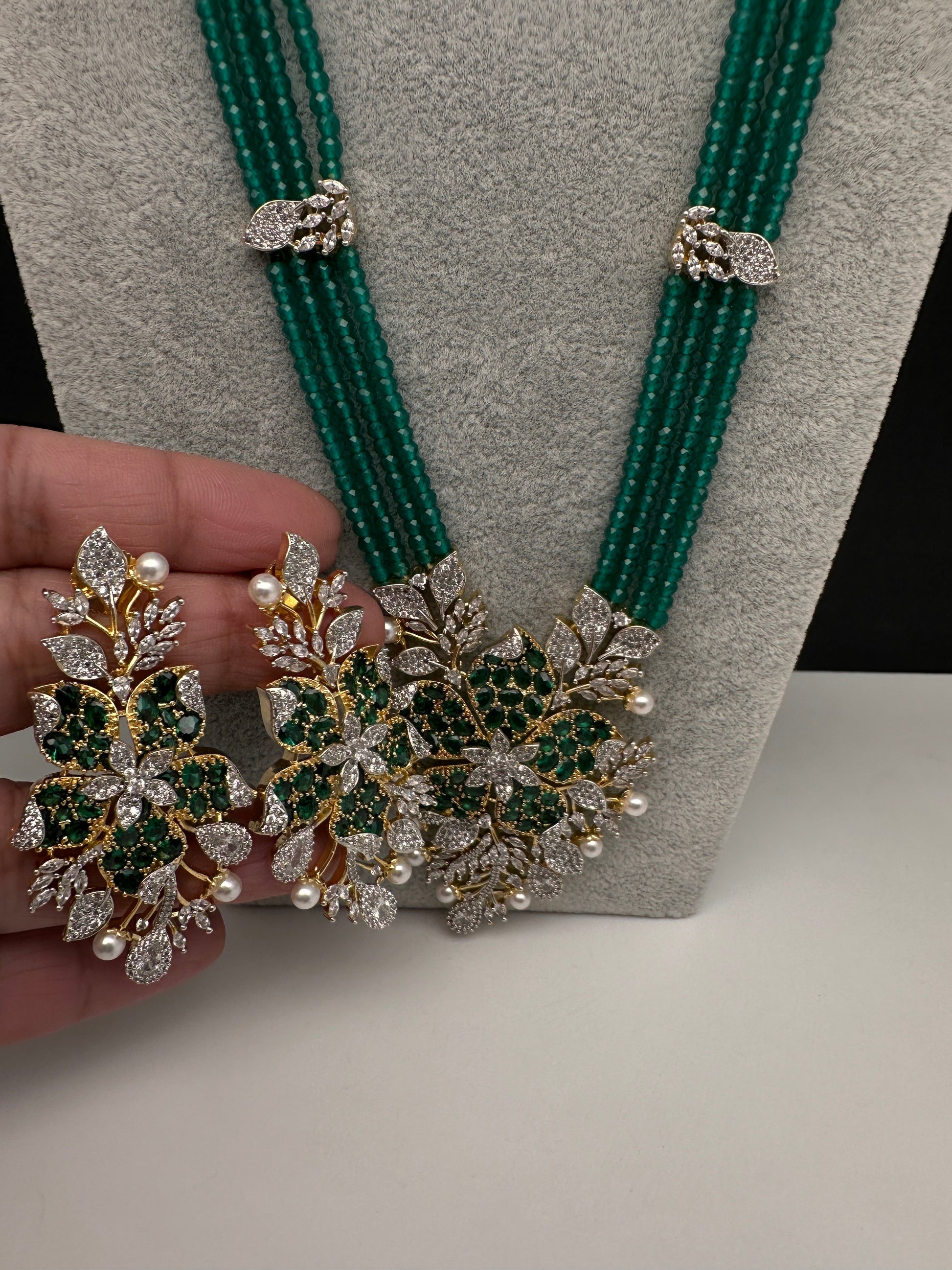 CZ Nano Stones Beads Long Color  Necklace - Green