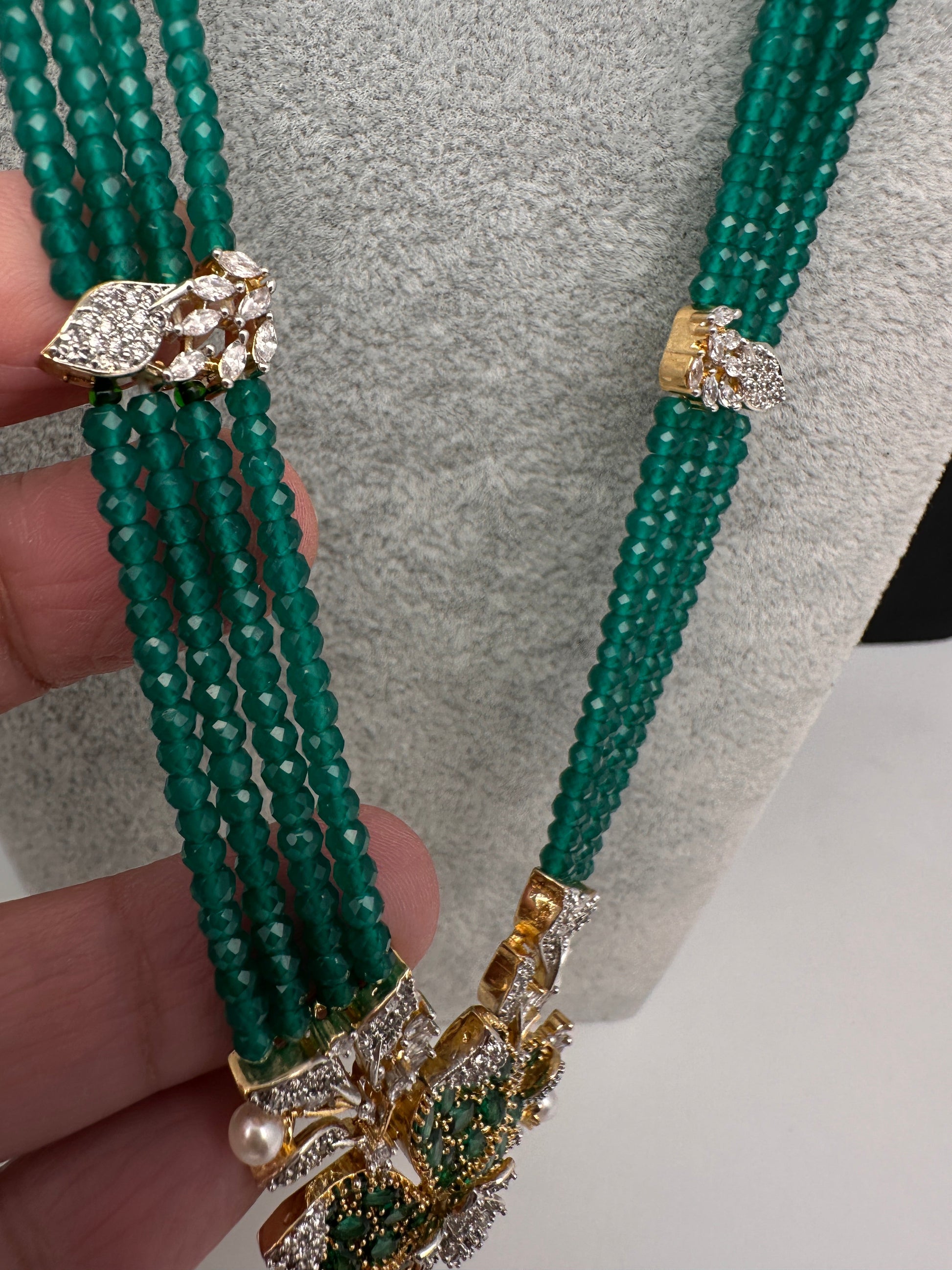 CZ Nano Stones Beads Long Color  Necklace - Green