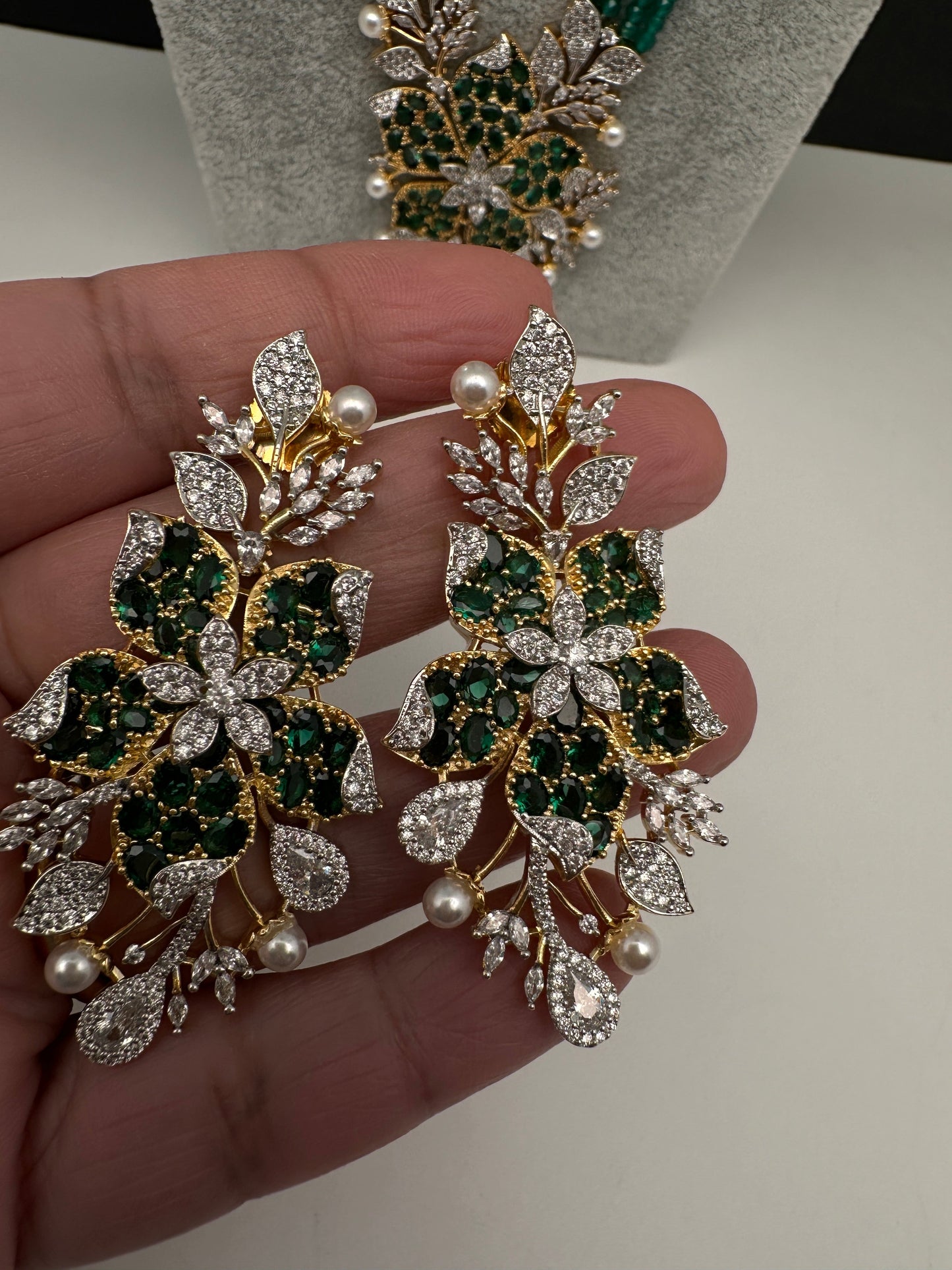 CZ Nano Stones Beads Long Color  Necklace - Green