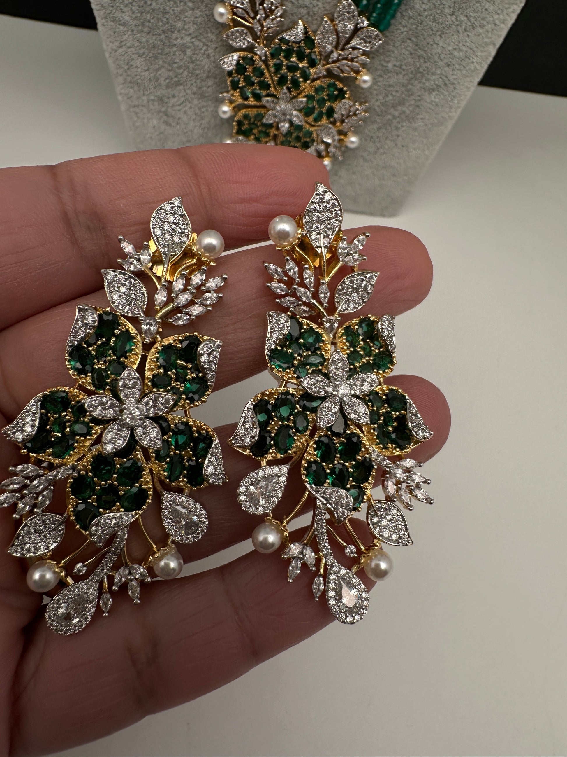 CZ Nano Stones Beads Long Color  Necklace - Green