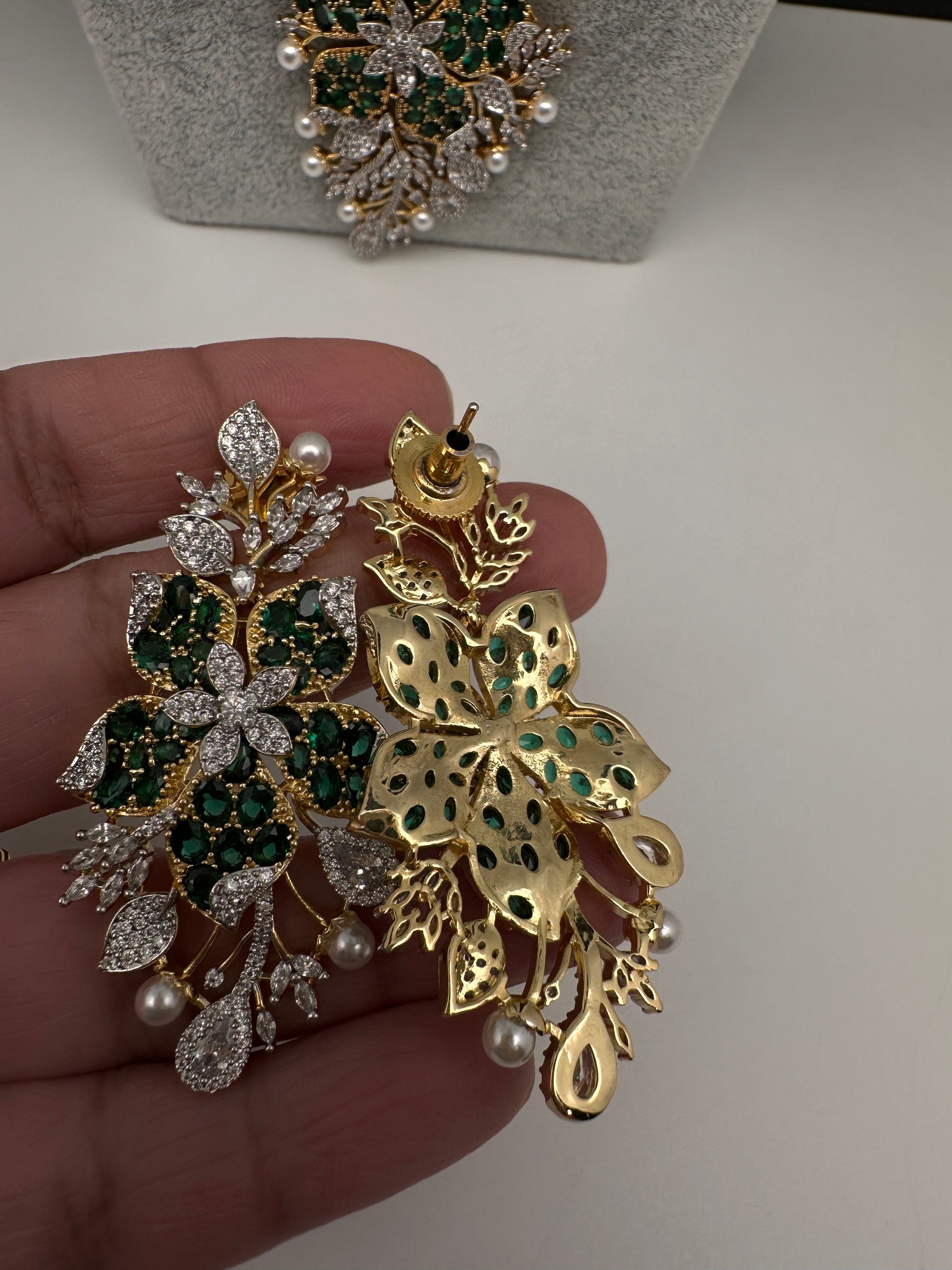 CZ Nano Stones Beads Long Color  Necklace - Green