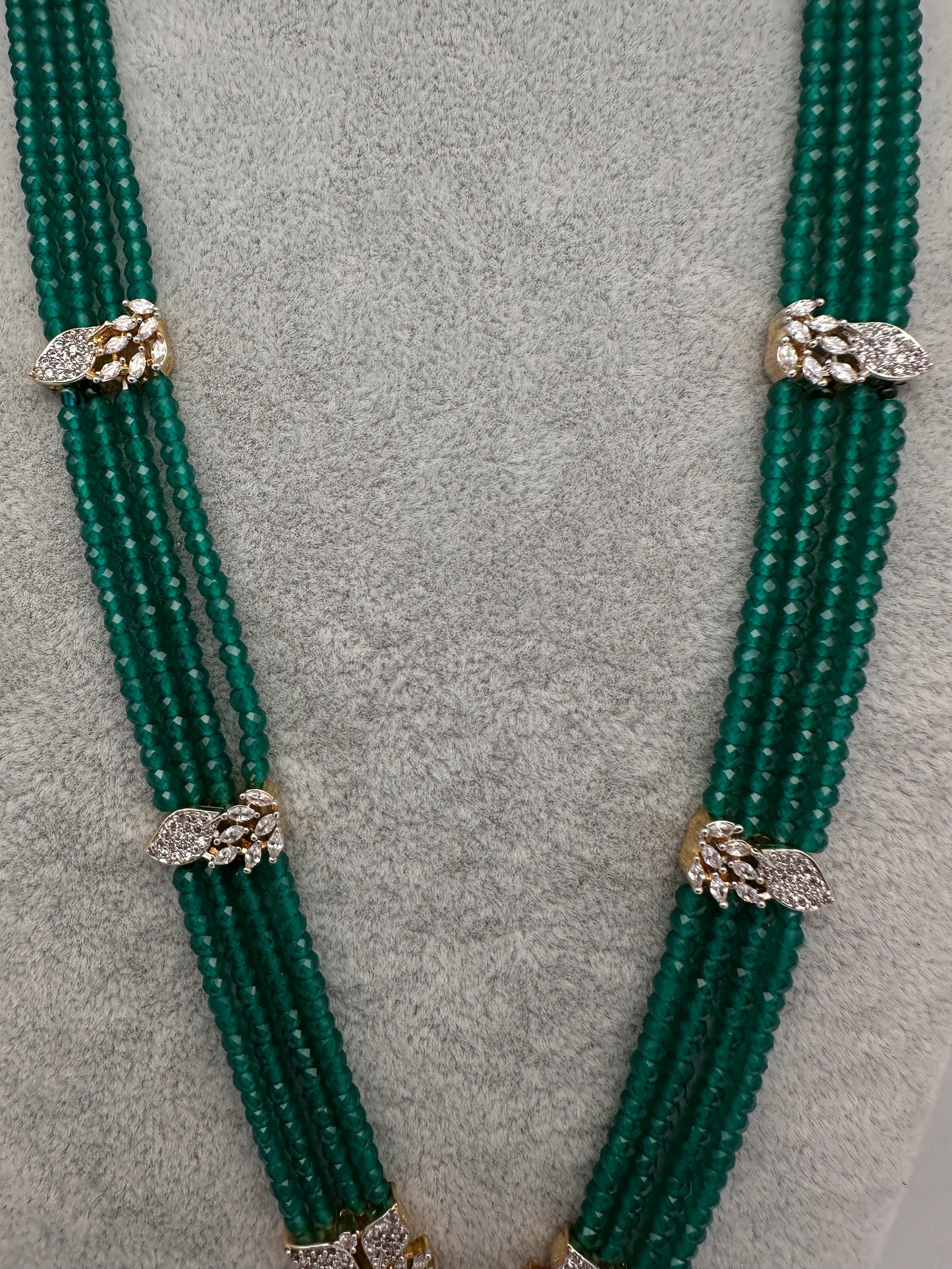 CZ Nano Stones Beads Long Color  Necklace - Green