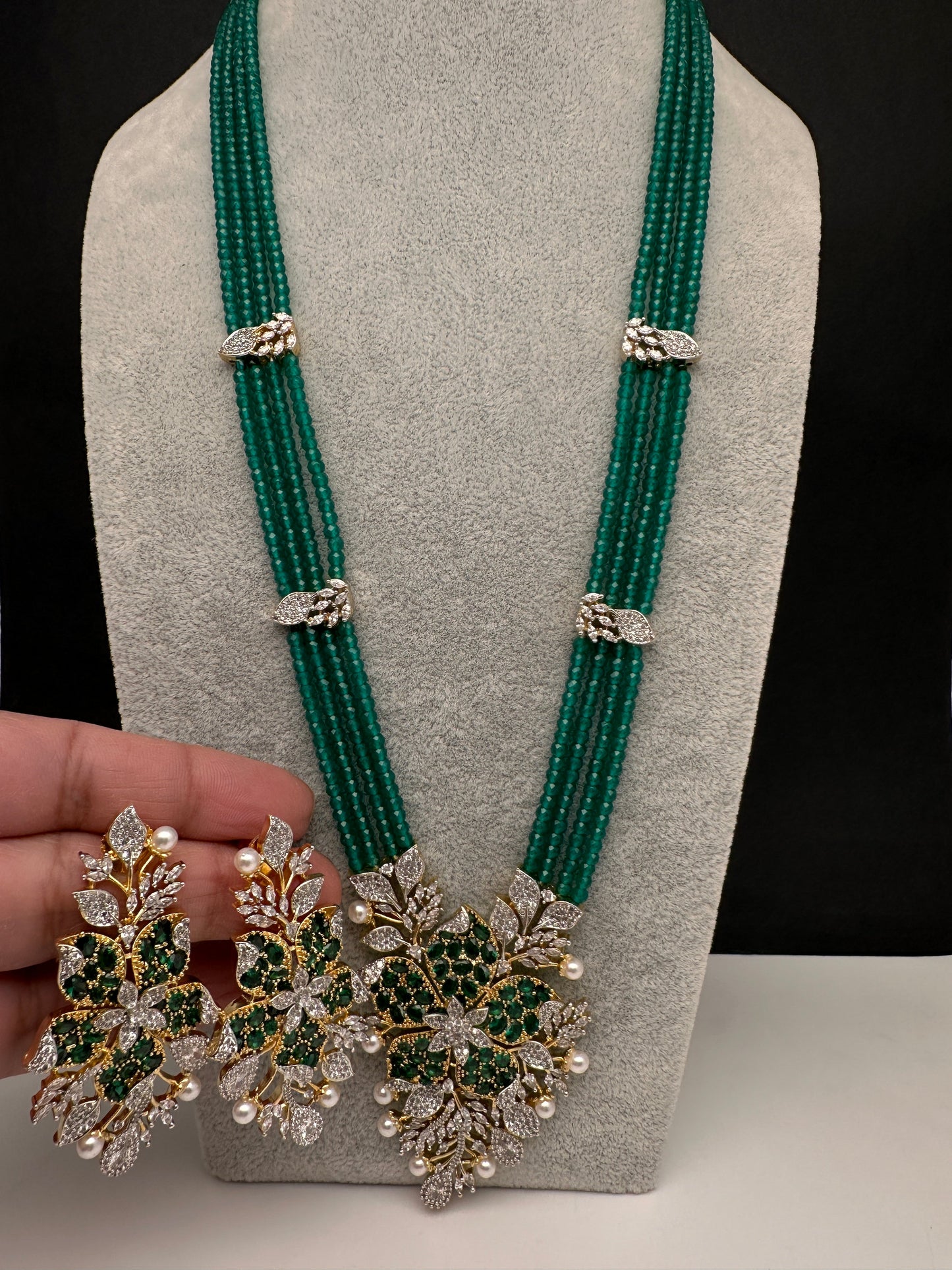 CZ Nano Stones Beads Long Color  Necklace - Green