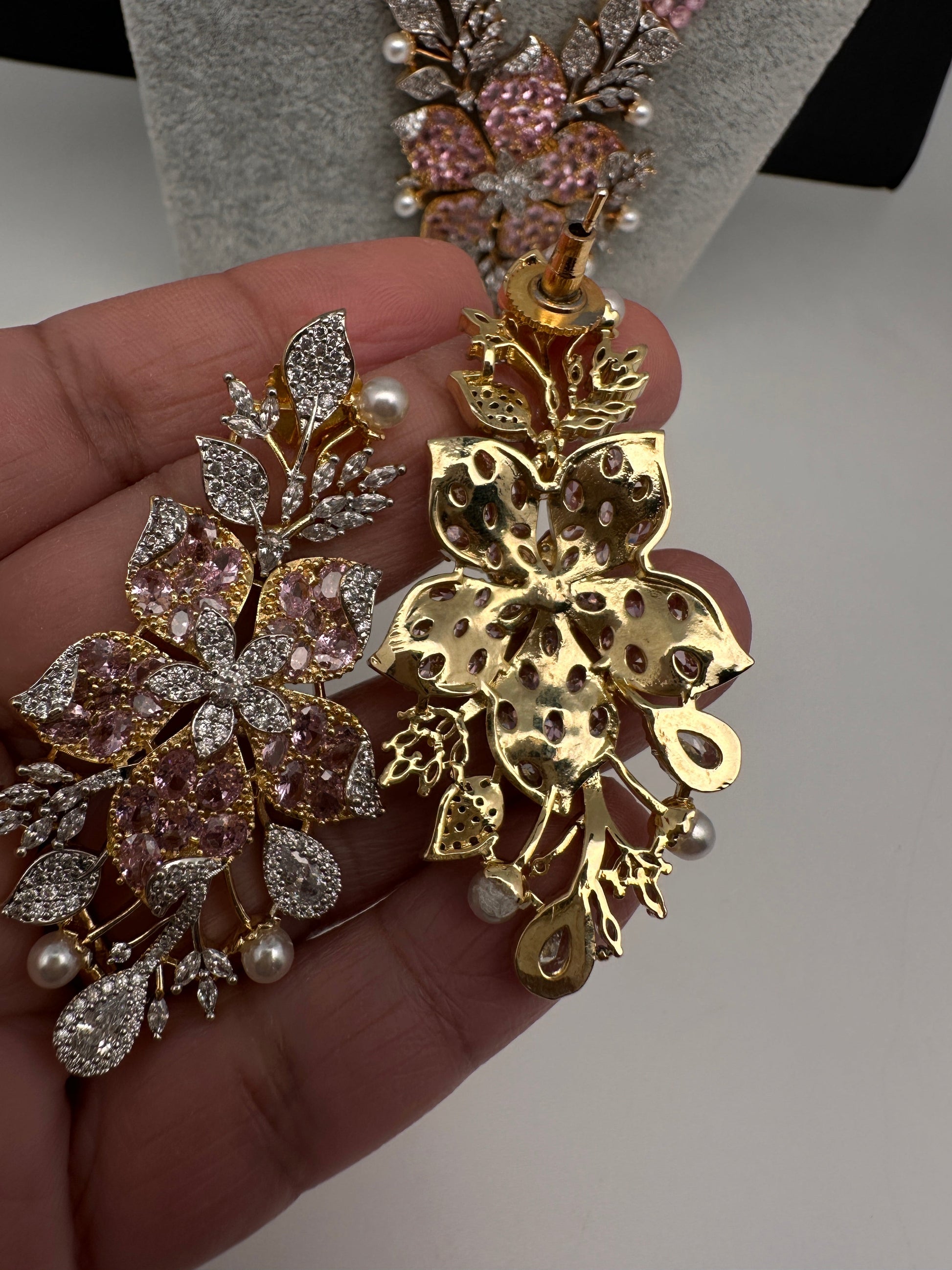 CZ Nano Stones Beads Long Color  Necklace - Pink