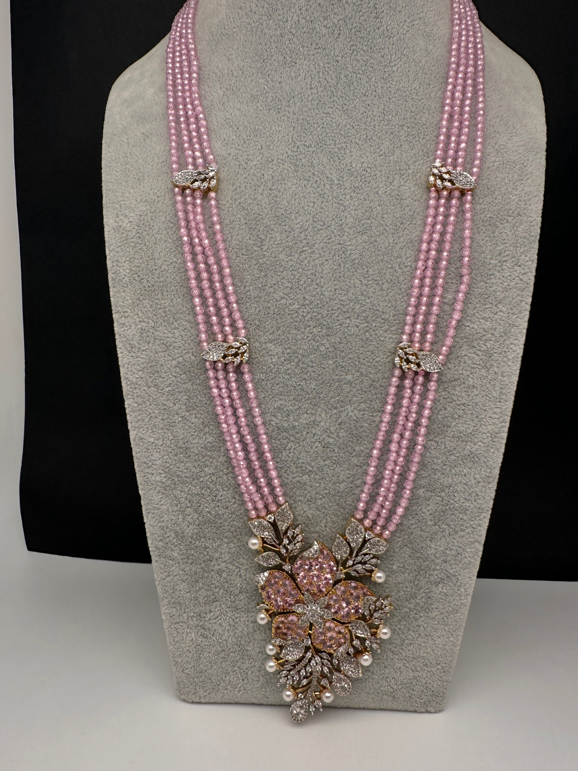 CZ Nano Stones Beads Long Color  Necklace - Pink
