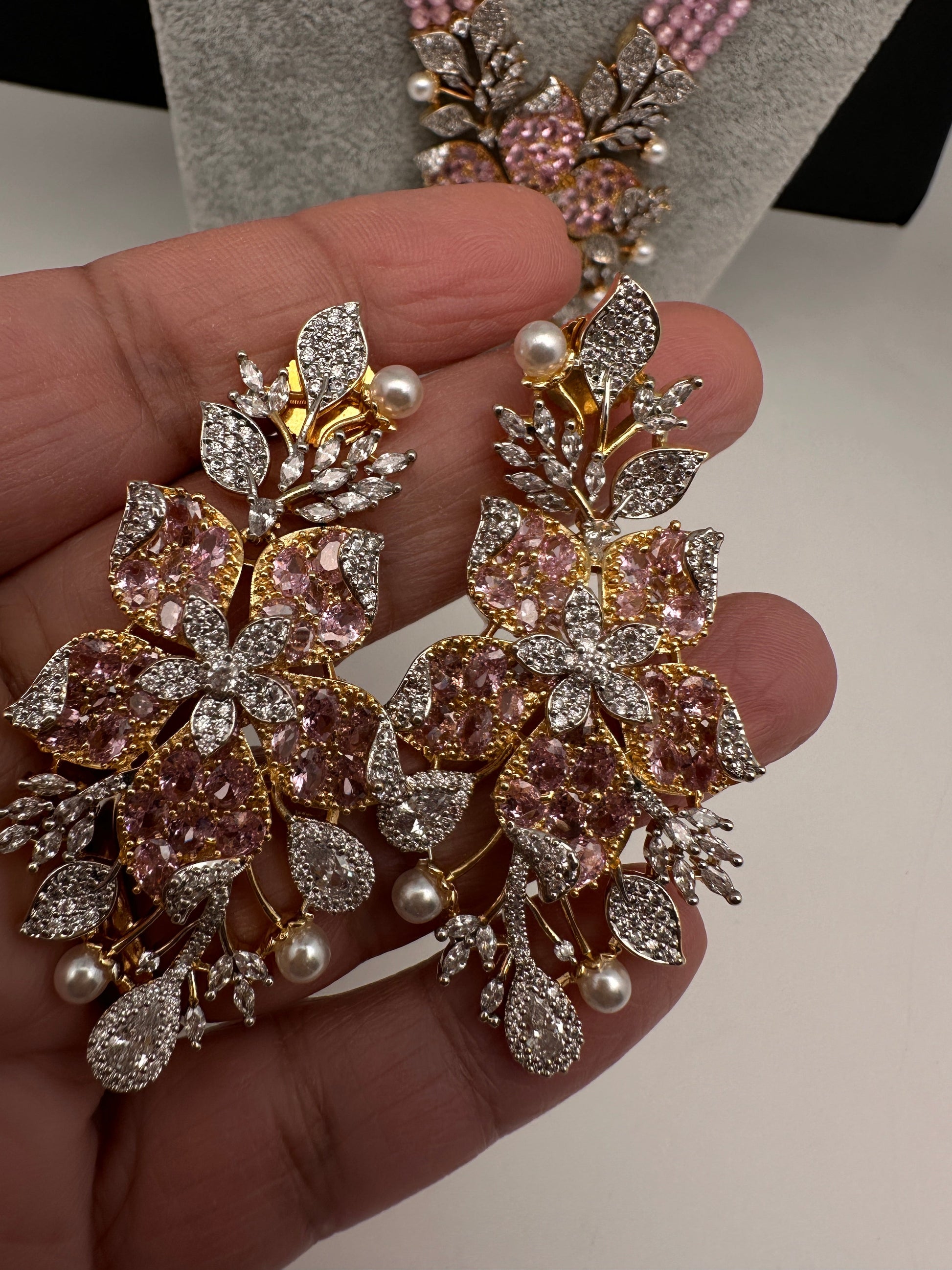 CZ Nano Stones Beads Long Color  Necklace - Pink