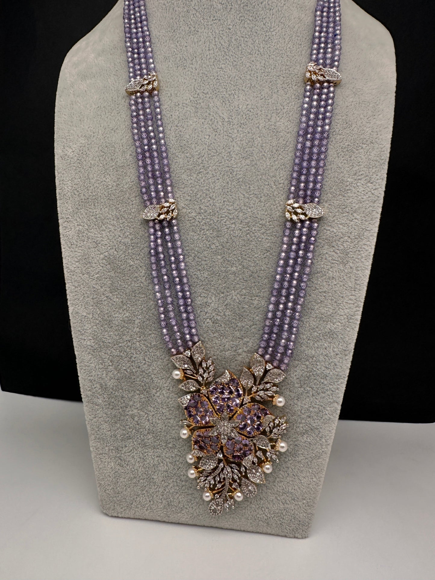 CZ Nano Stones Beads Long Color  Necklace - Purple