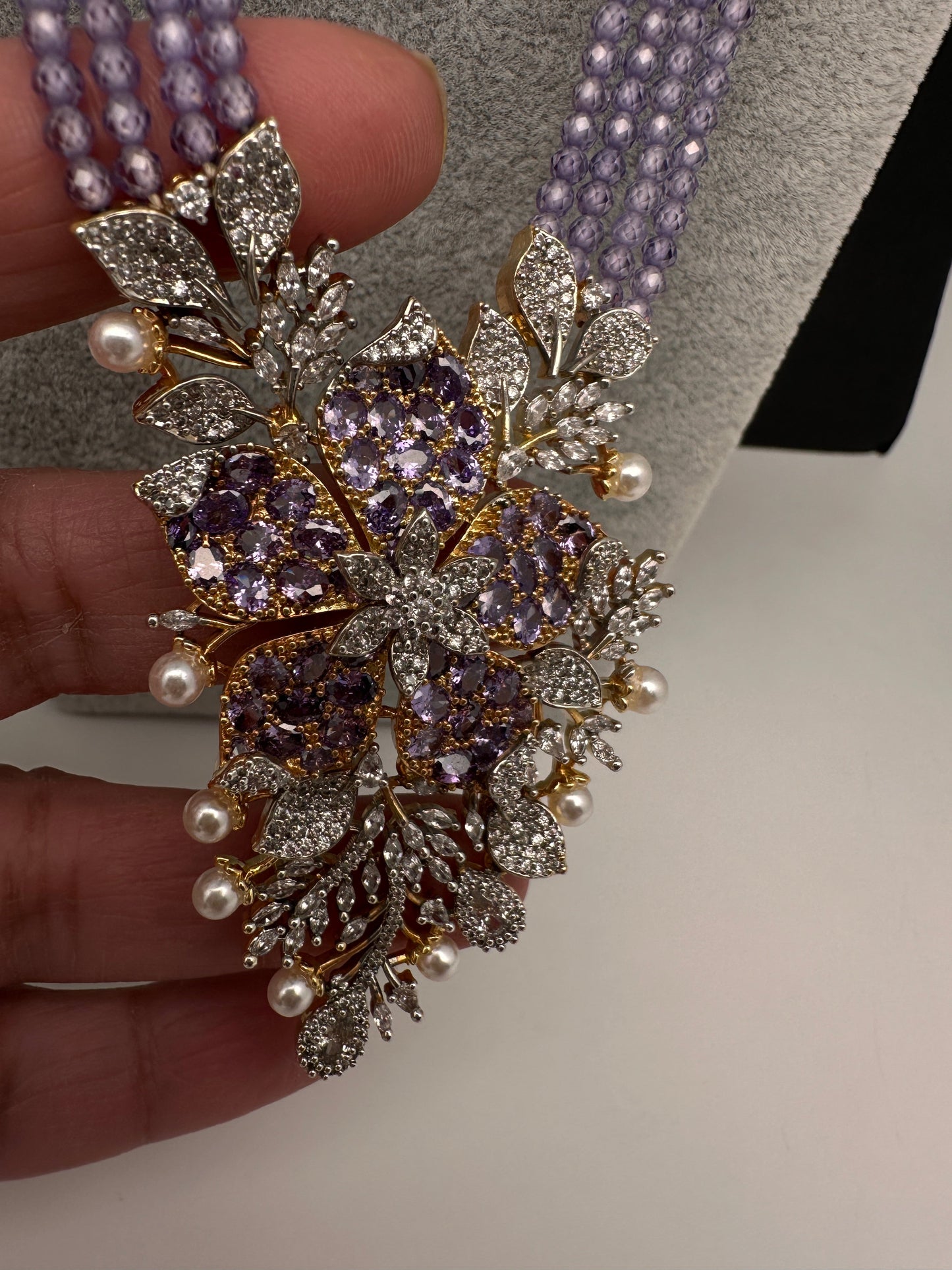 CZ Nano Stones Beads Long Color  Necklace - Purple