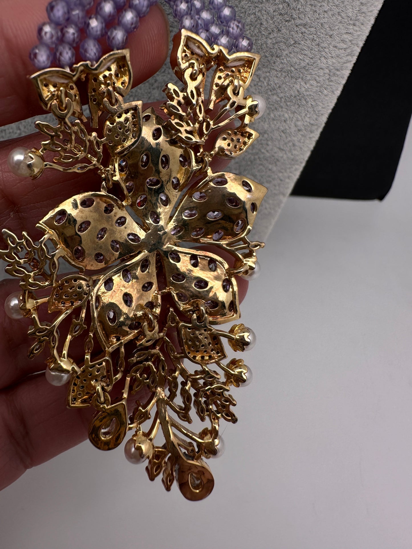 CZ Nano Stones Beads Long Color  Necklace - Purple