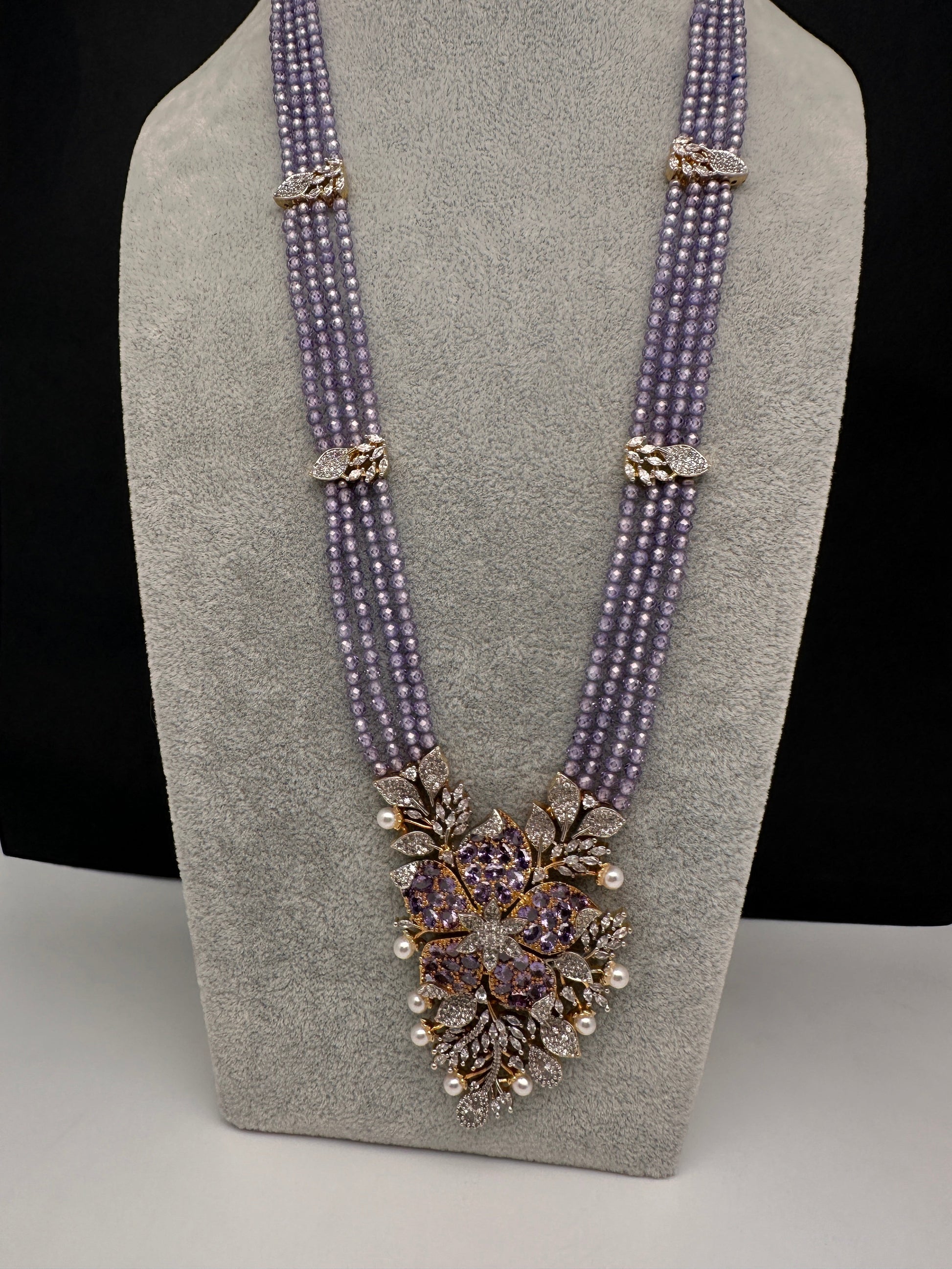 CZ Nano Stones Beads Long Color  Necklace - Purple