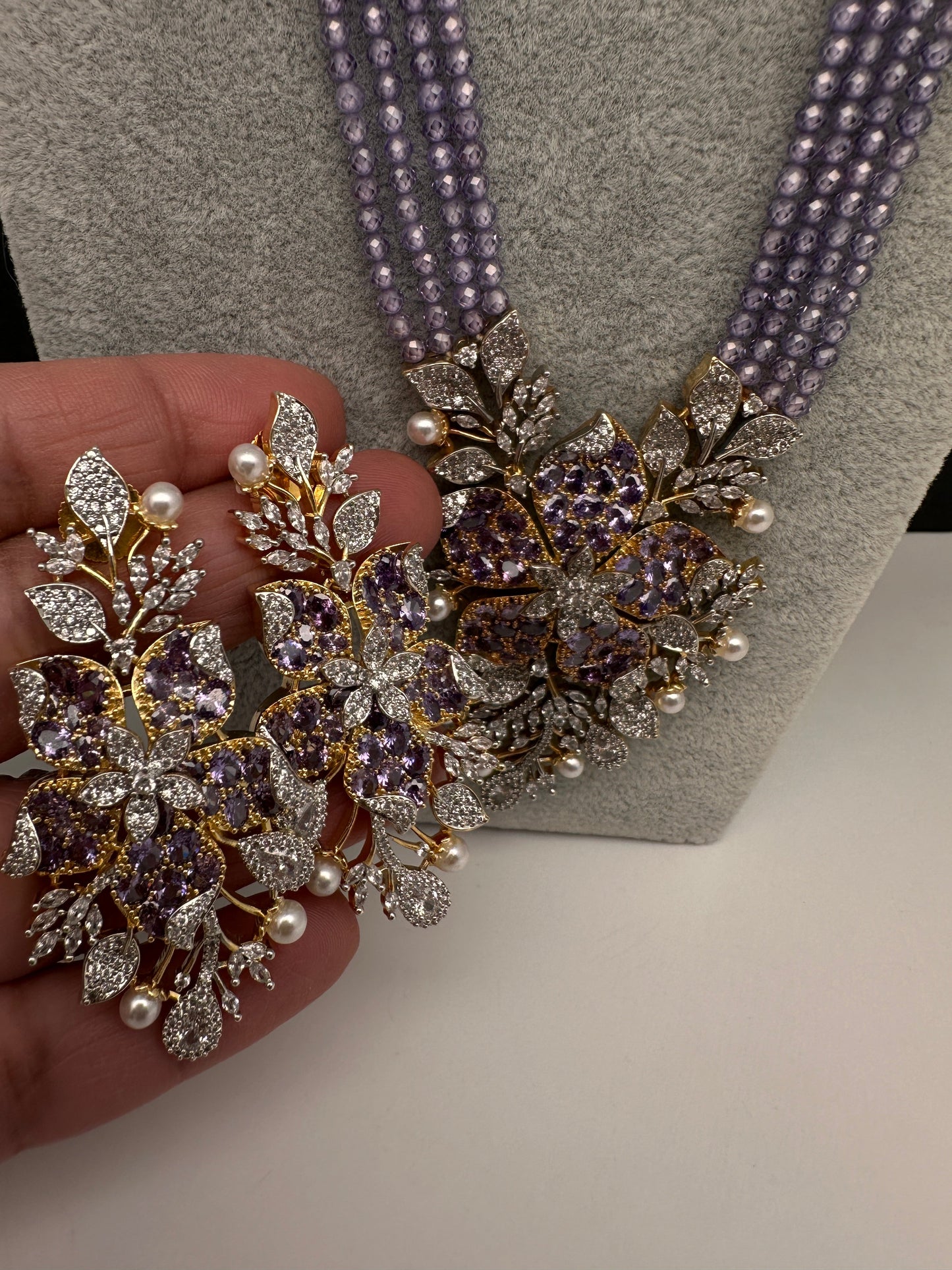 CZ Nano Stones Beads Long Color  Necklace - Purple