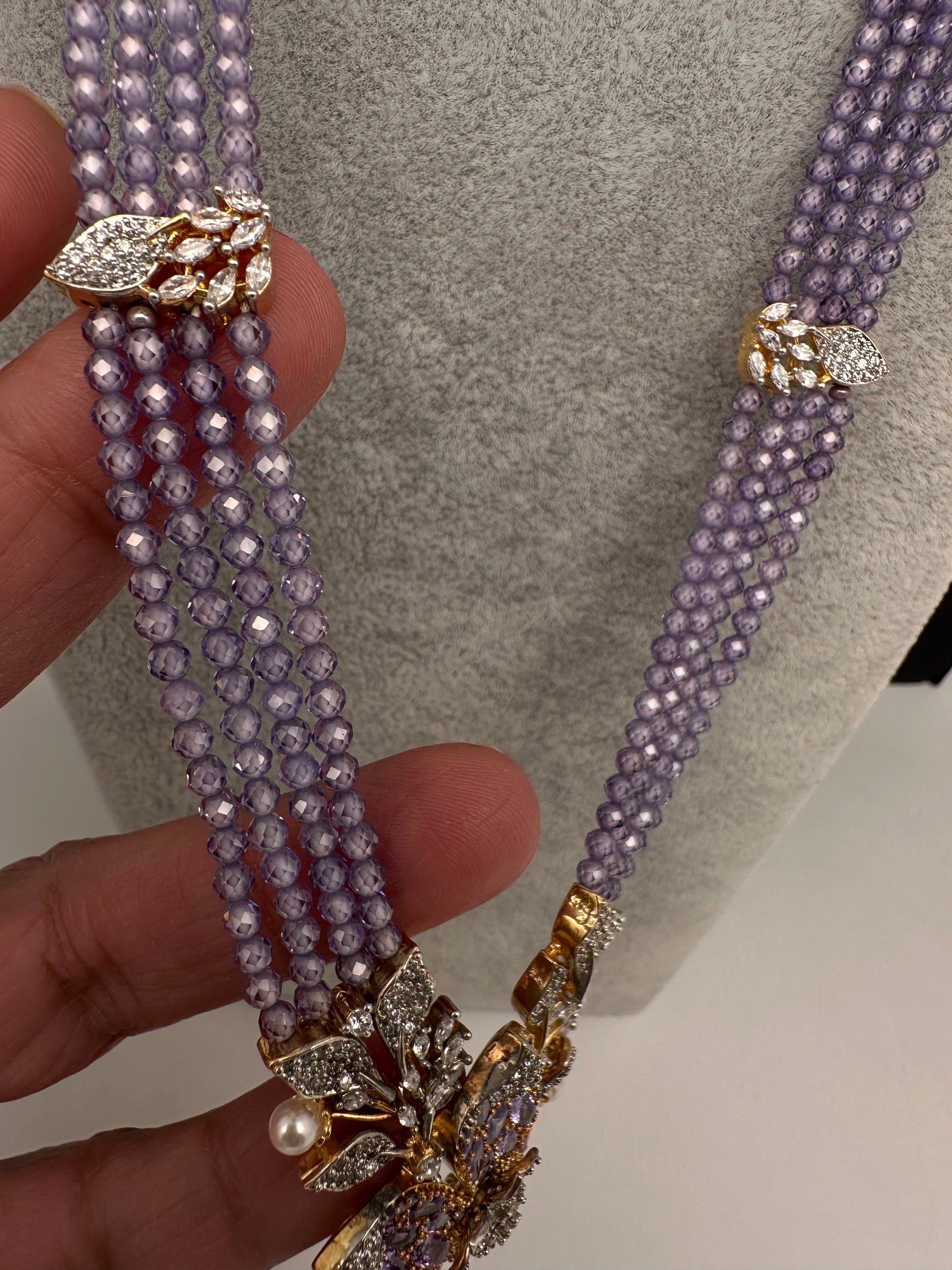 CZ Nano Stones Beads Long Color  Necklace - Purple