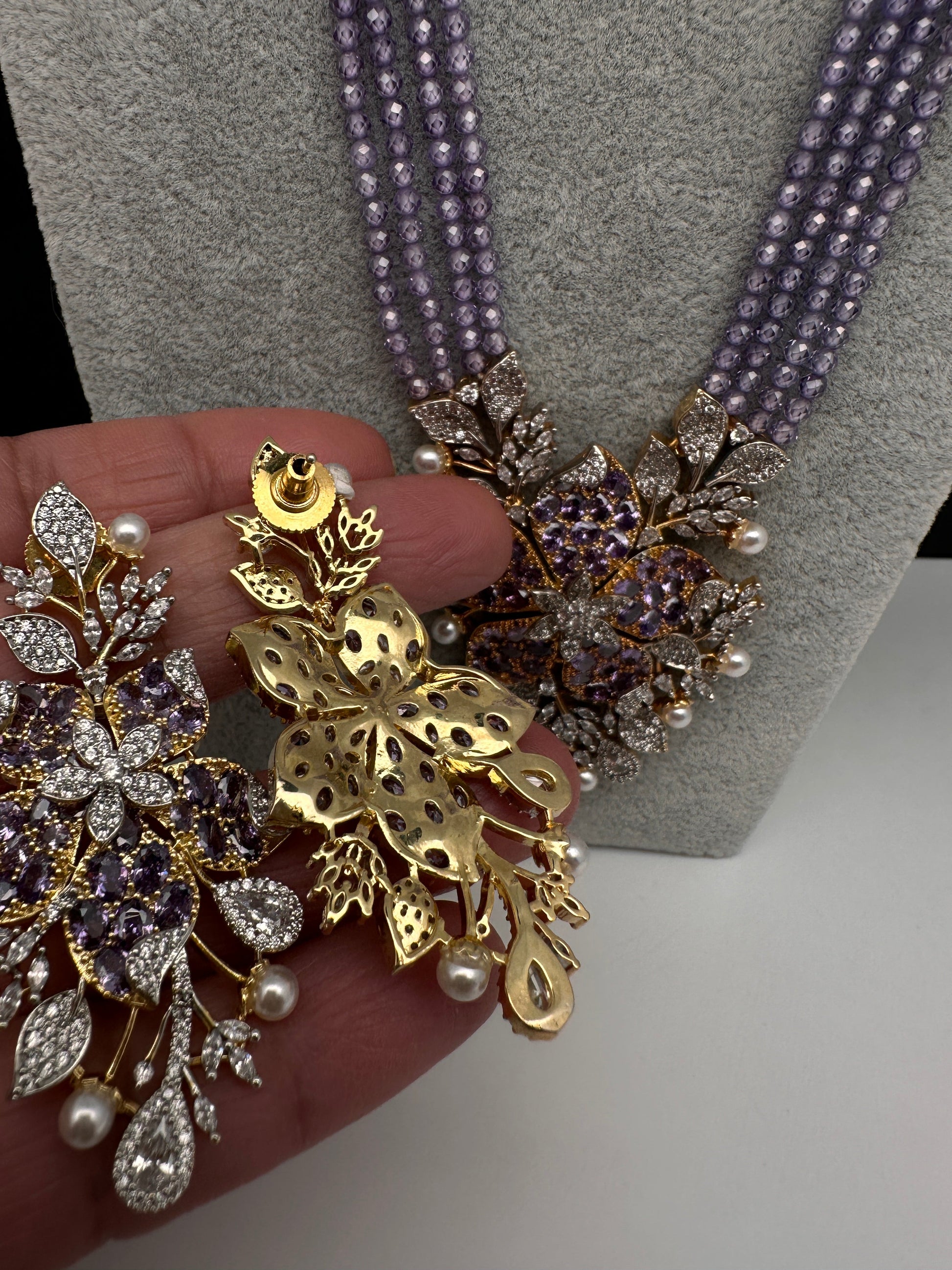 CZ Nano Stones Beads Long Color  Necklace - Purple