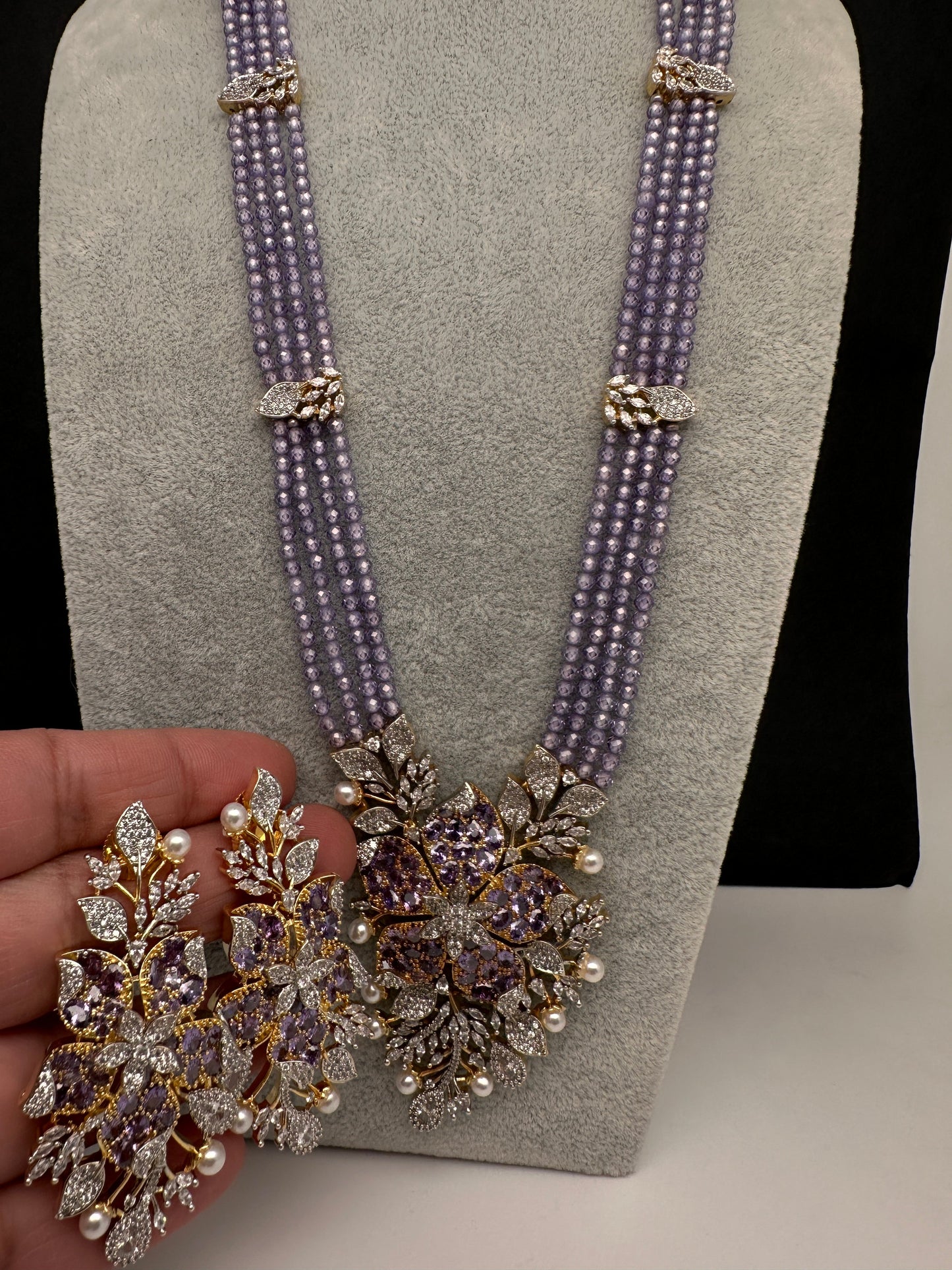 CZ Nano Stones Beads Long Color  Necklace - Purple