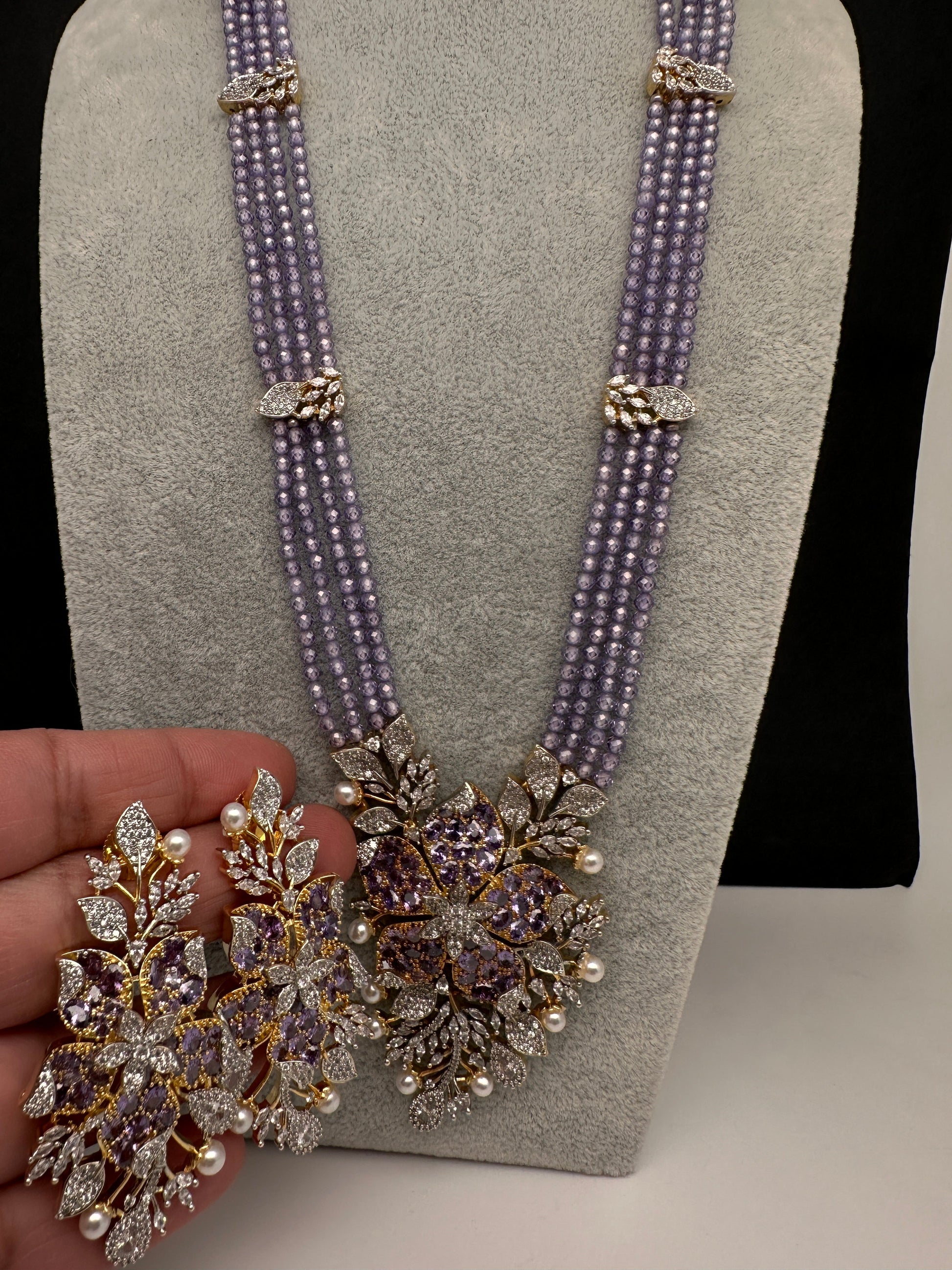 CZ Nano Stones Beads Long Color  Necklace - Purple