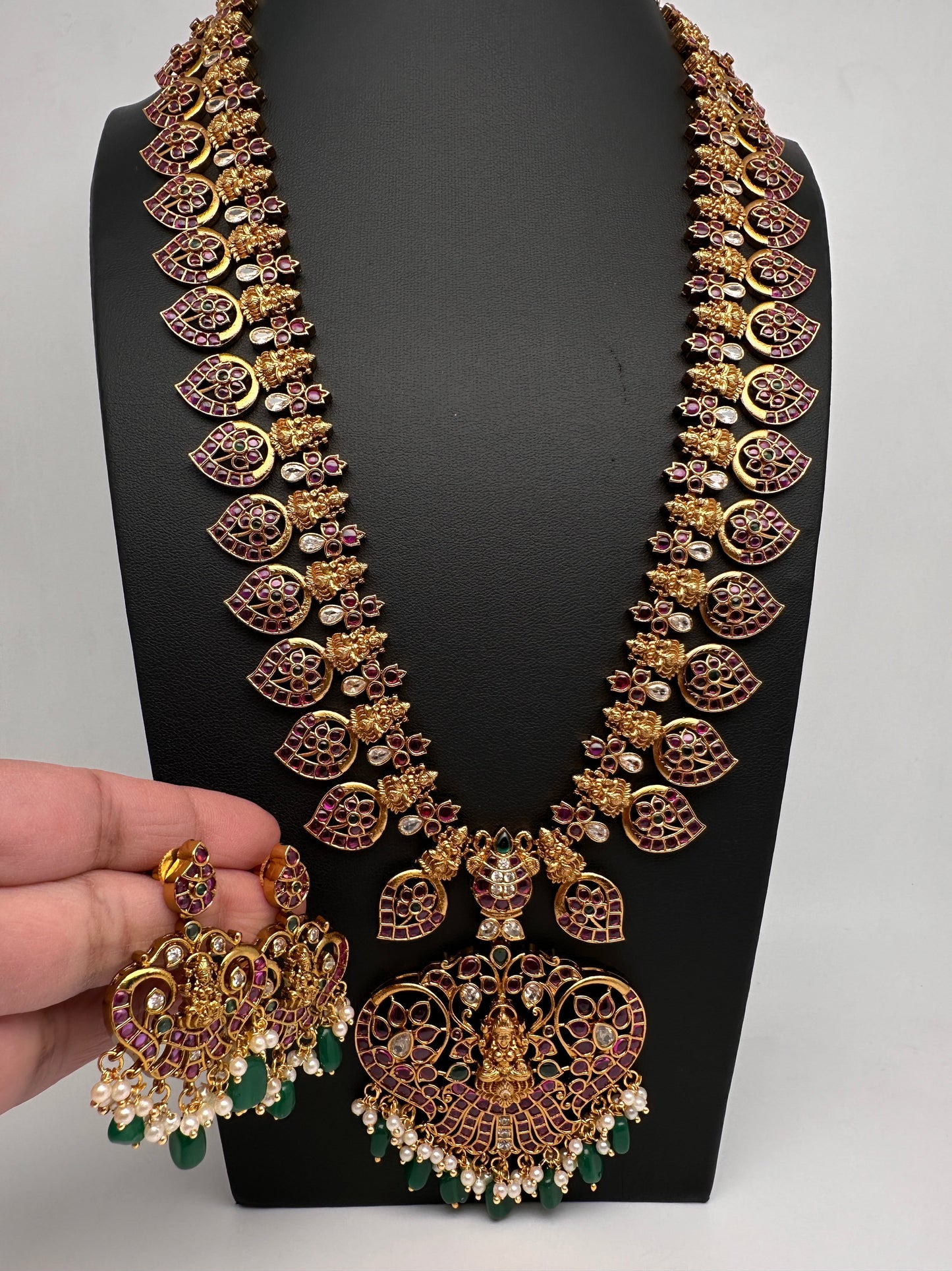 Goddess Lakhsmi Kempu Long Mango Mala Necklace