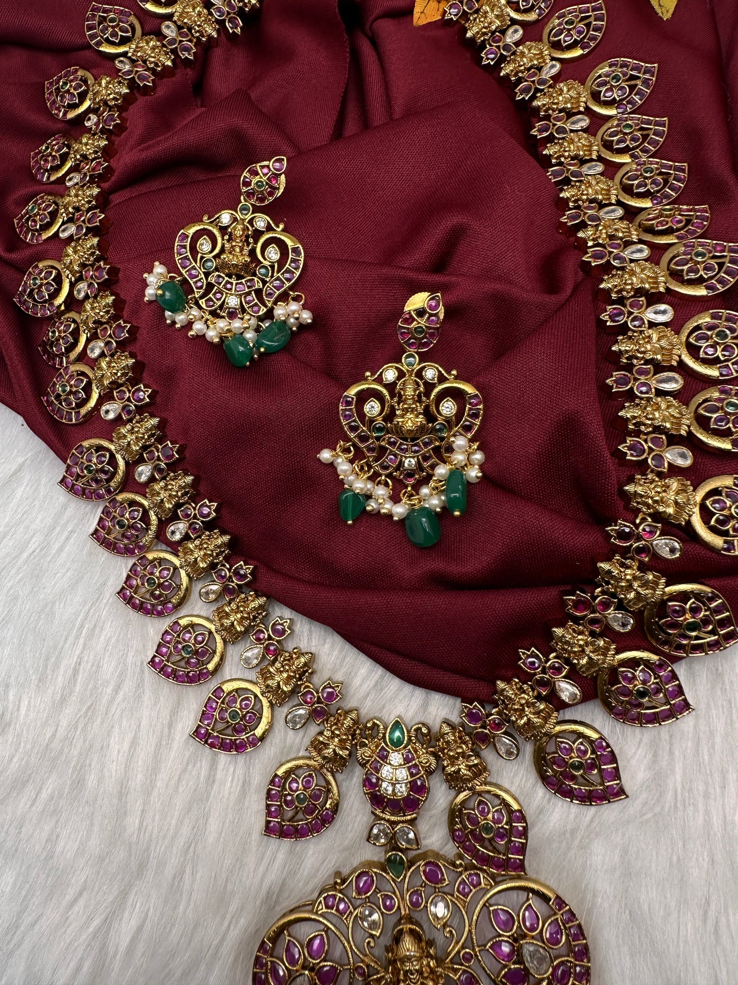 Goddess Lakhsmi Kempu Long Mango Mala Necklace