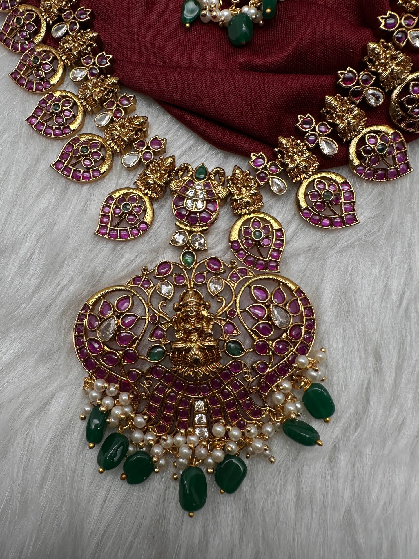 Goddess Lakhsmi Kempu Long Mango Mala Necklace