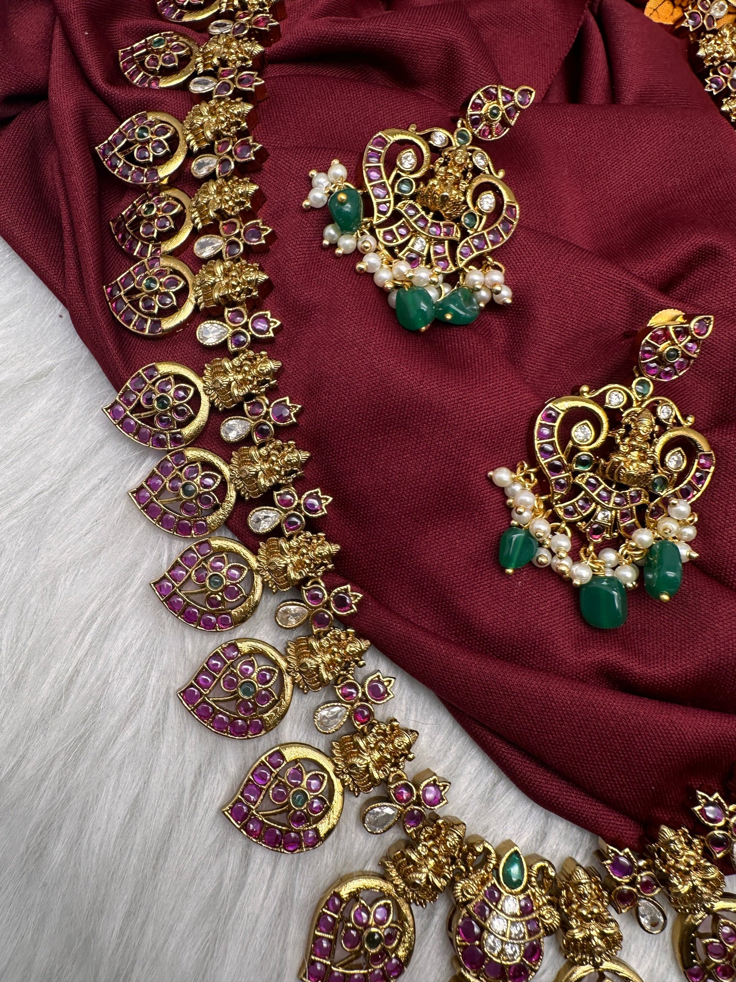 Goddess Lakhsmi Kempu Long Mango Mala Necklace