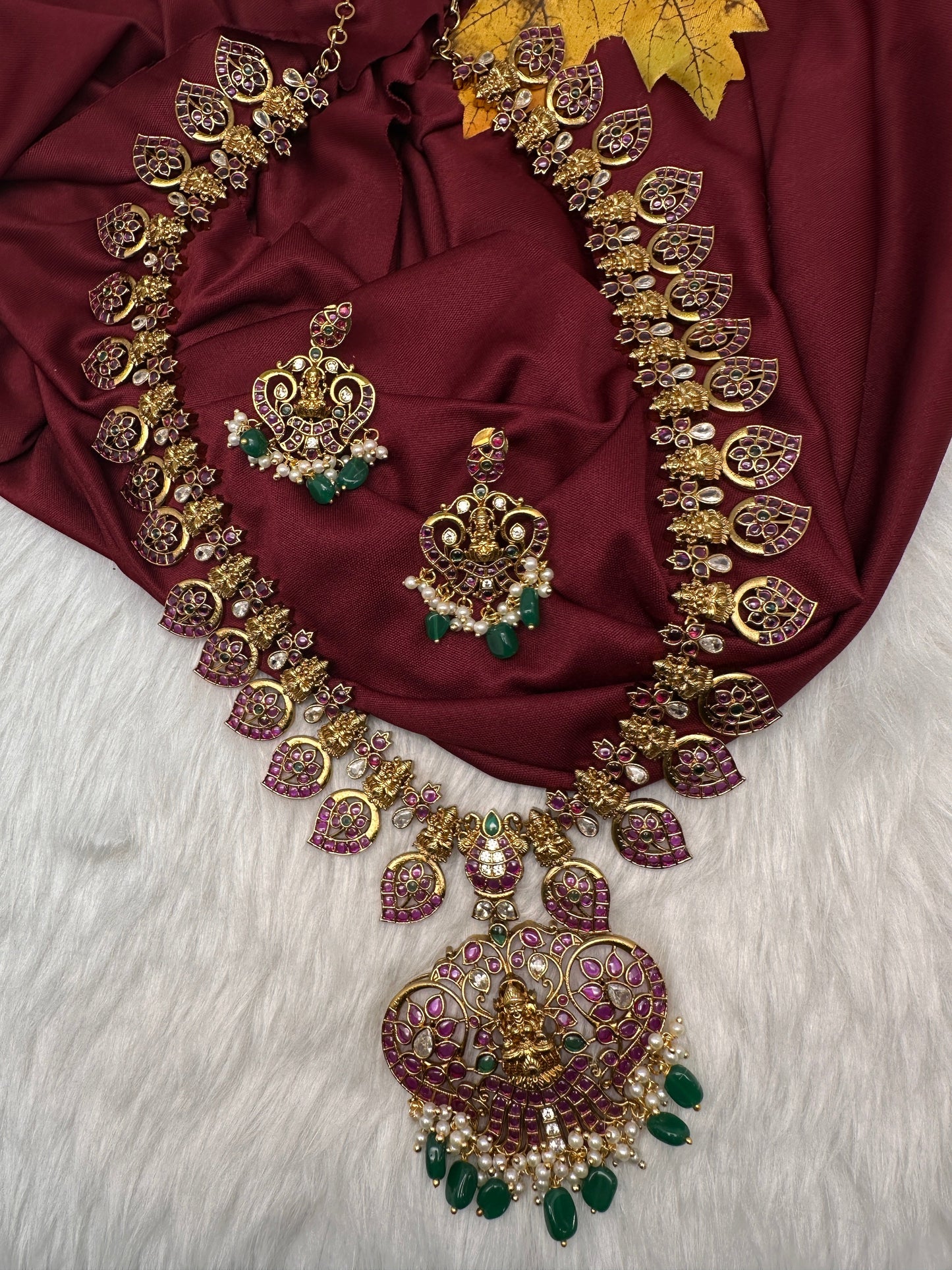 Goddess Lakhsmi Kempu Long Mango Mala Necklace