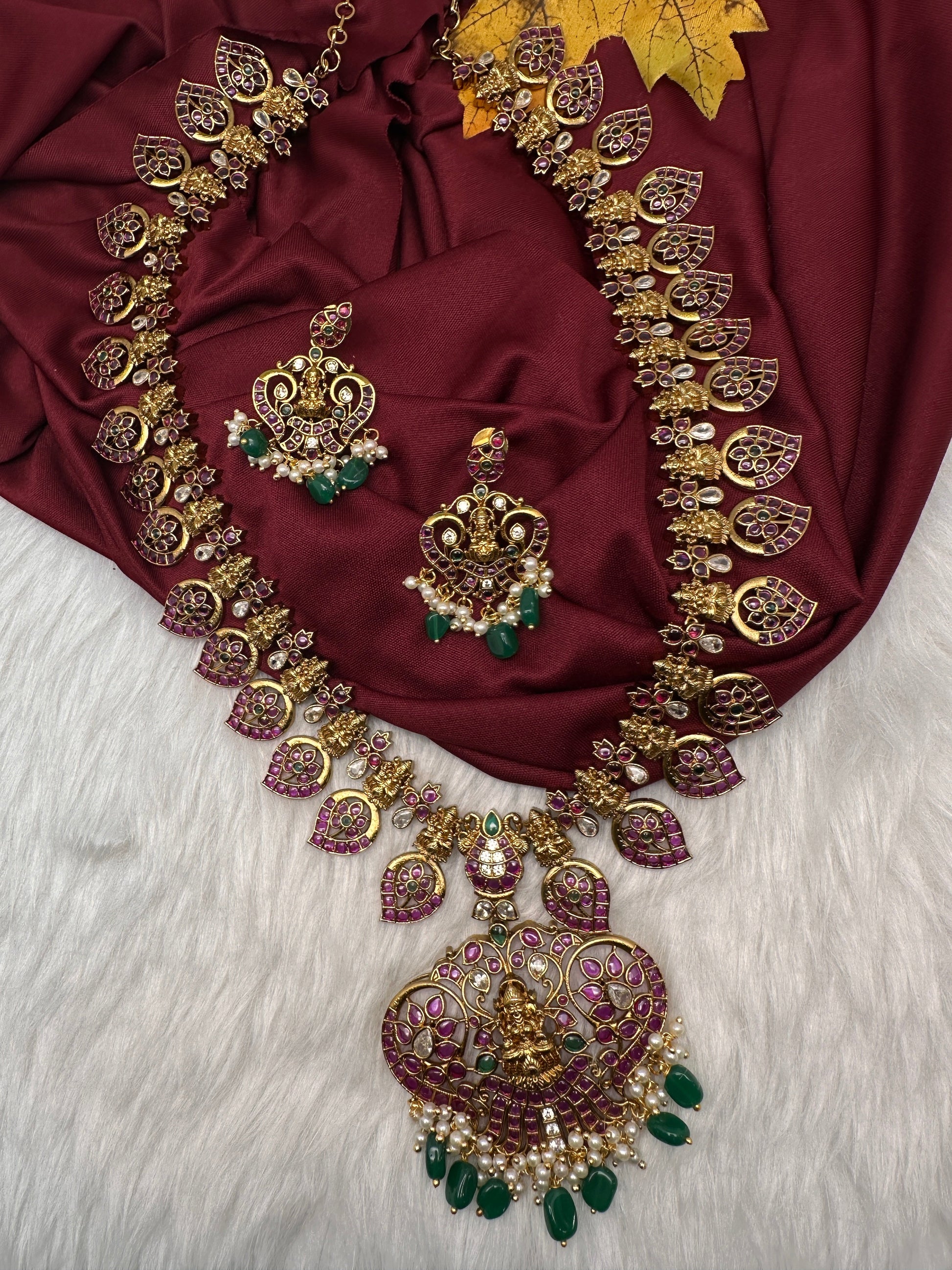 Goddess Lakhsmi Kempu Long Mango Mala Necklace