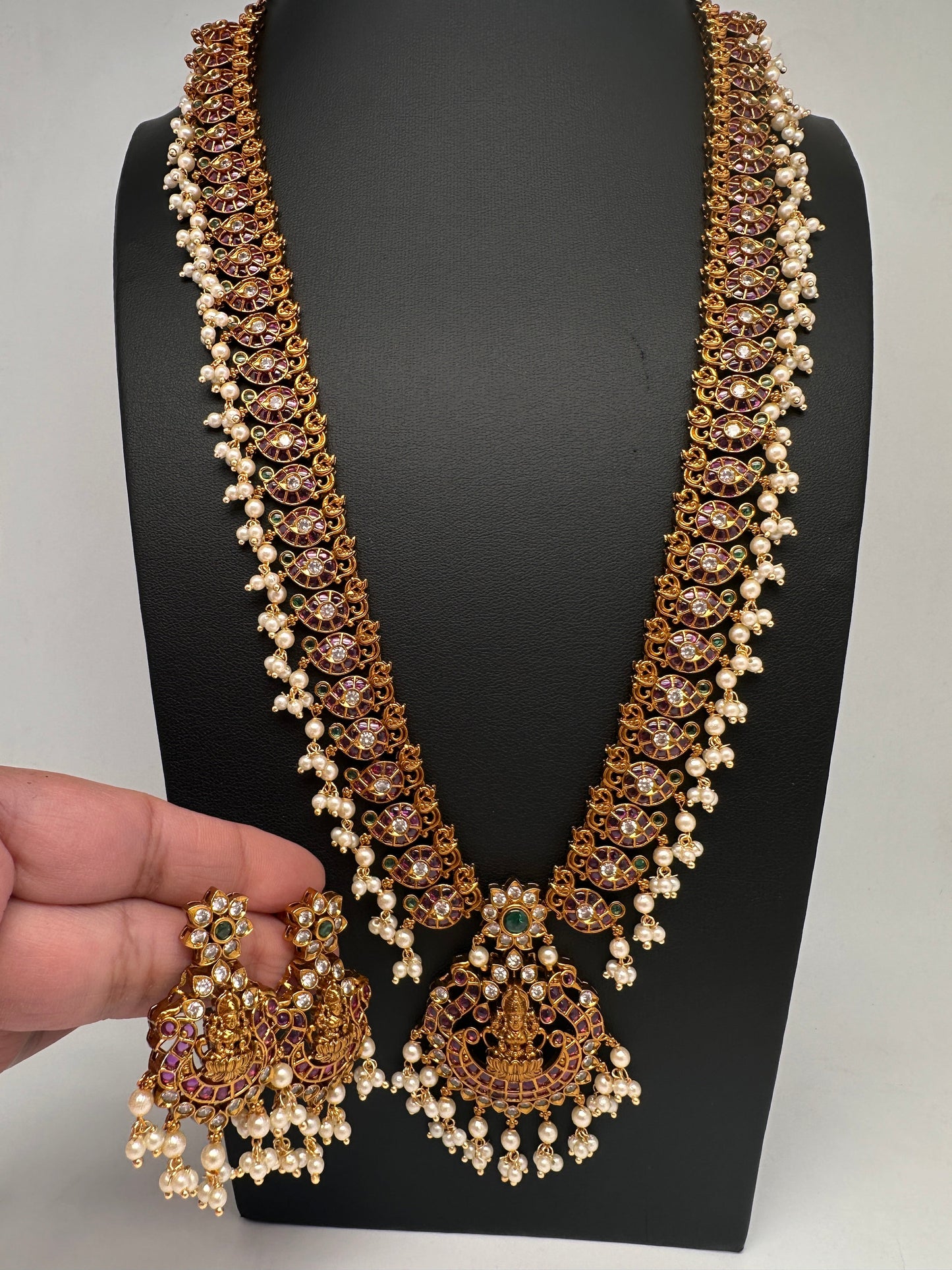 Goddess Lakhsmi Kempu Long Mango Mala Necklace