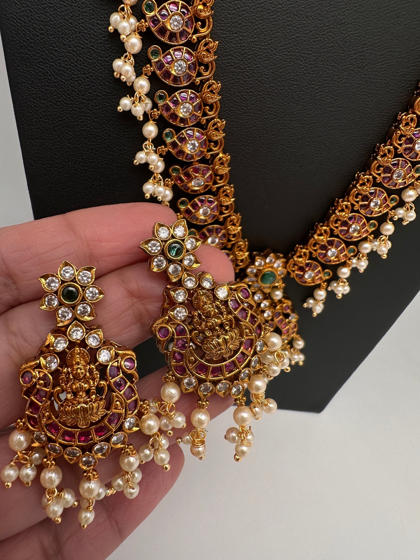 Goddess Lakhsmi Kempu Long Mango Mala Necklace
