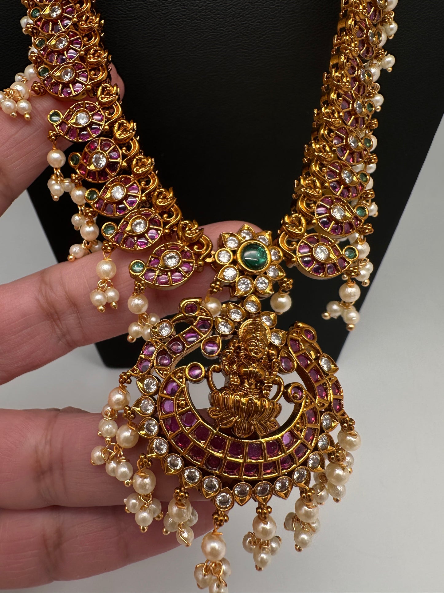 Goddess Lakhsmi Kempu Long Mango Mala Necklace