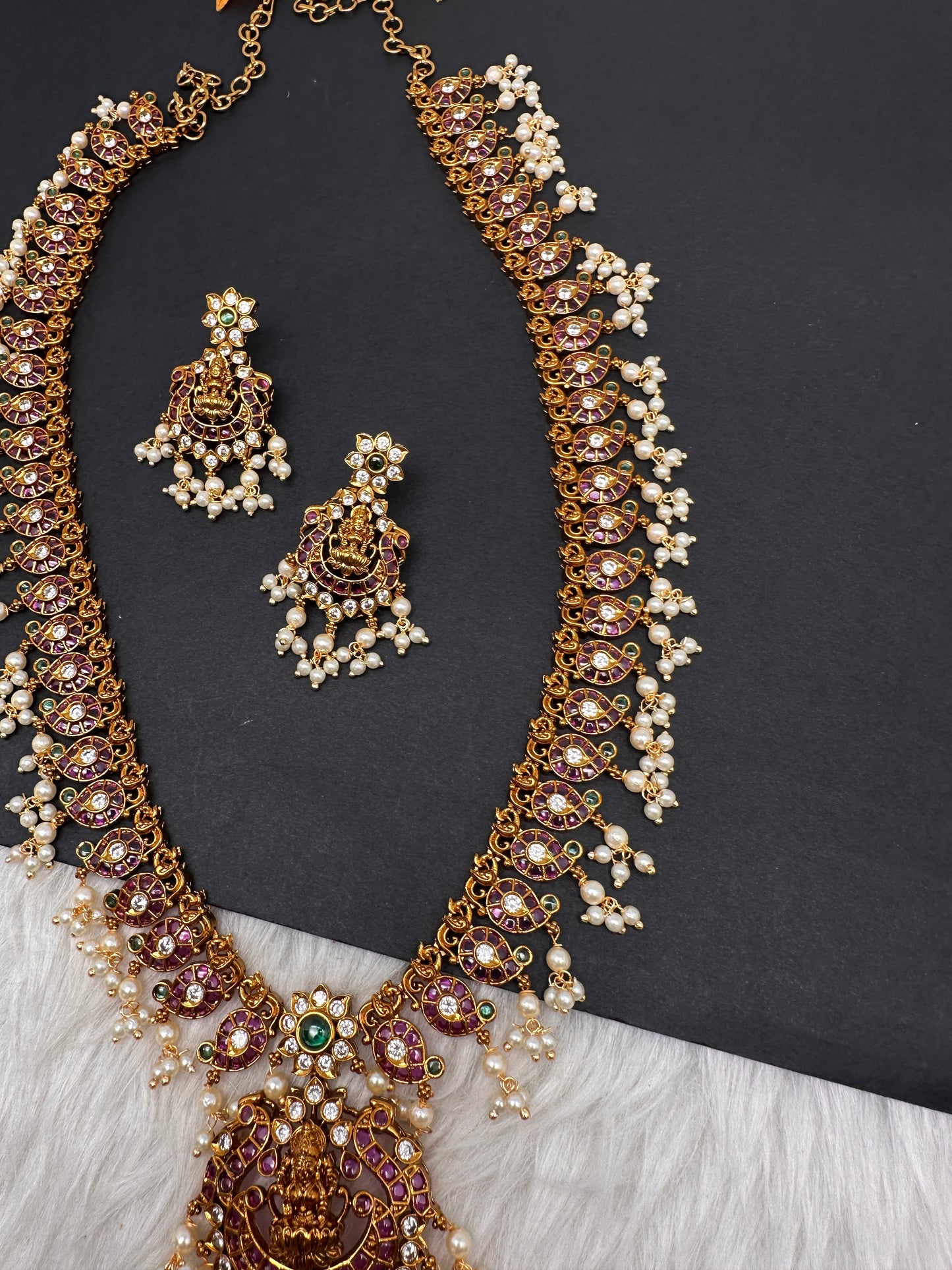 Goddess Lakhsmi Kempu Long Mango Mala Necklace
