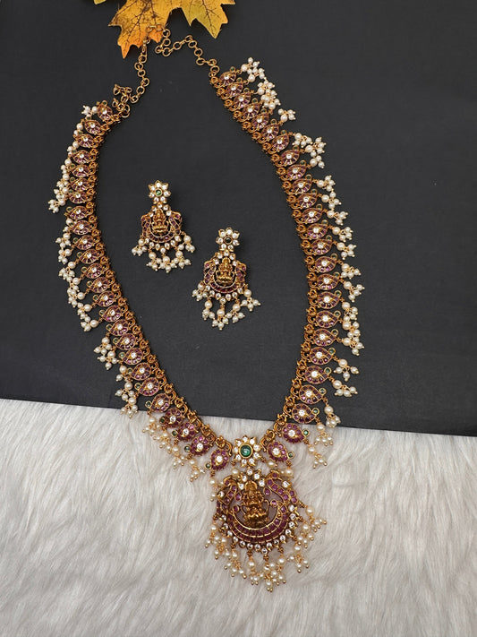 Goddess Lakhsmi Kempu Long Mango Mala Necklace