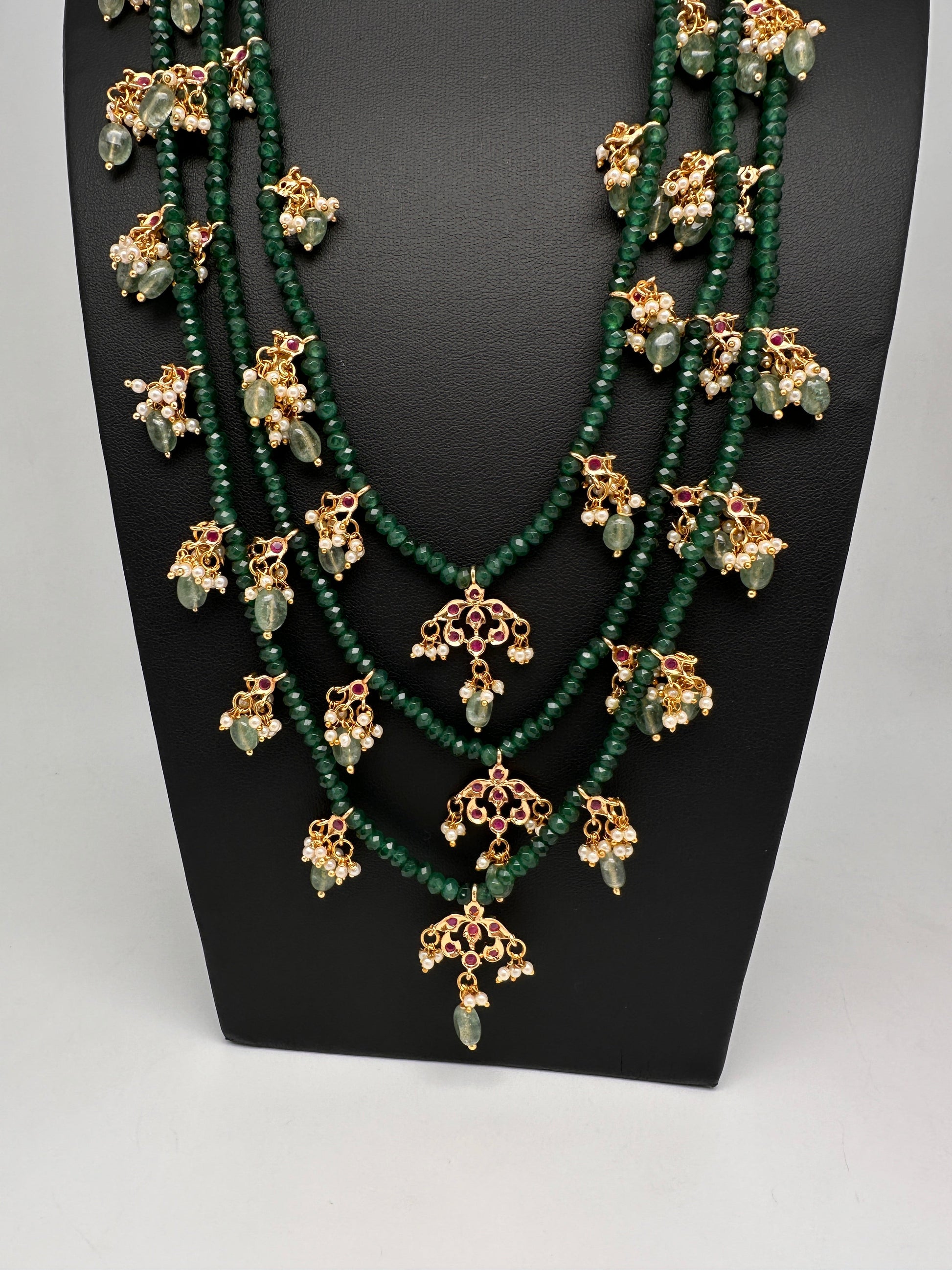Hyderabadi Jadau Beads Long Color  Necklace - Green
