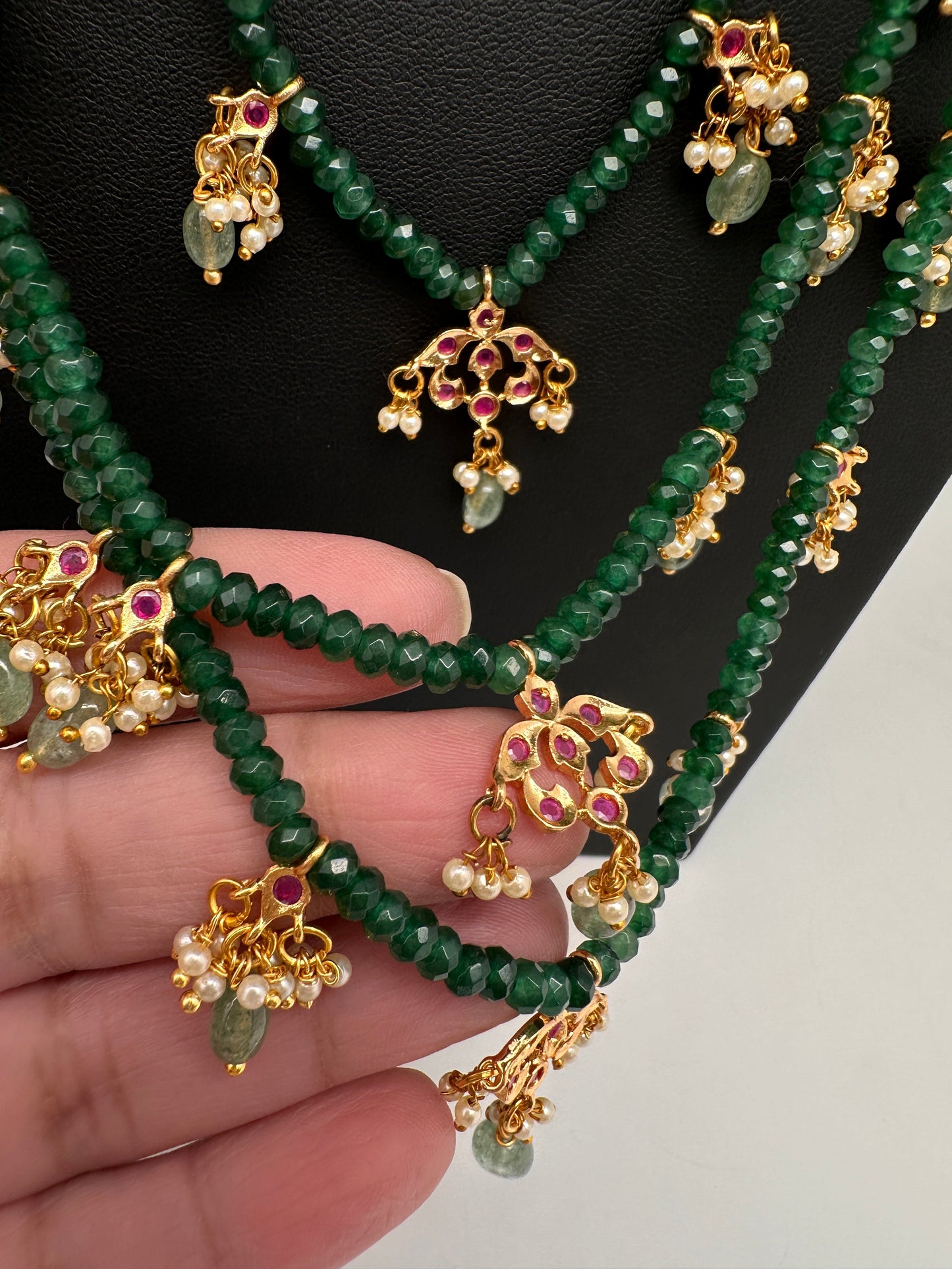 Hyderabadi Jadau Beads Long Color  Necklace - Green