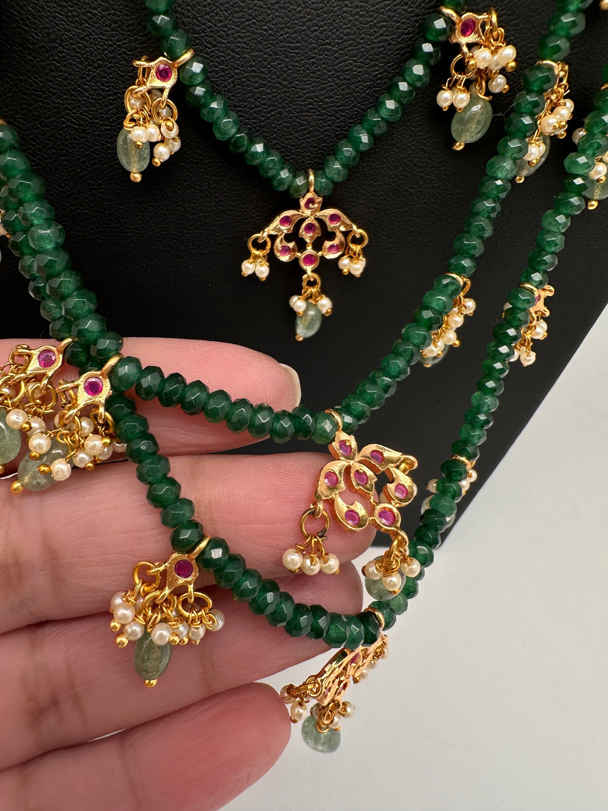 Hyderabadi Jadau Beads Long Color  Necklace - Green