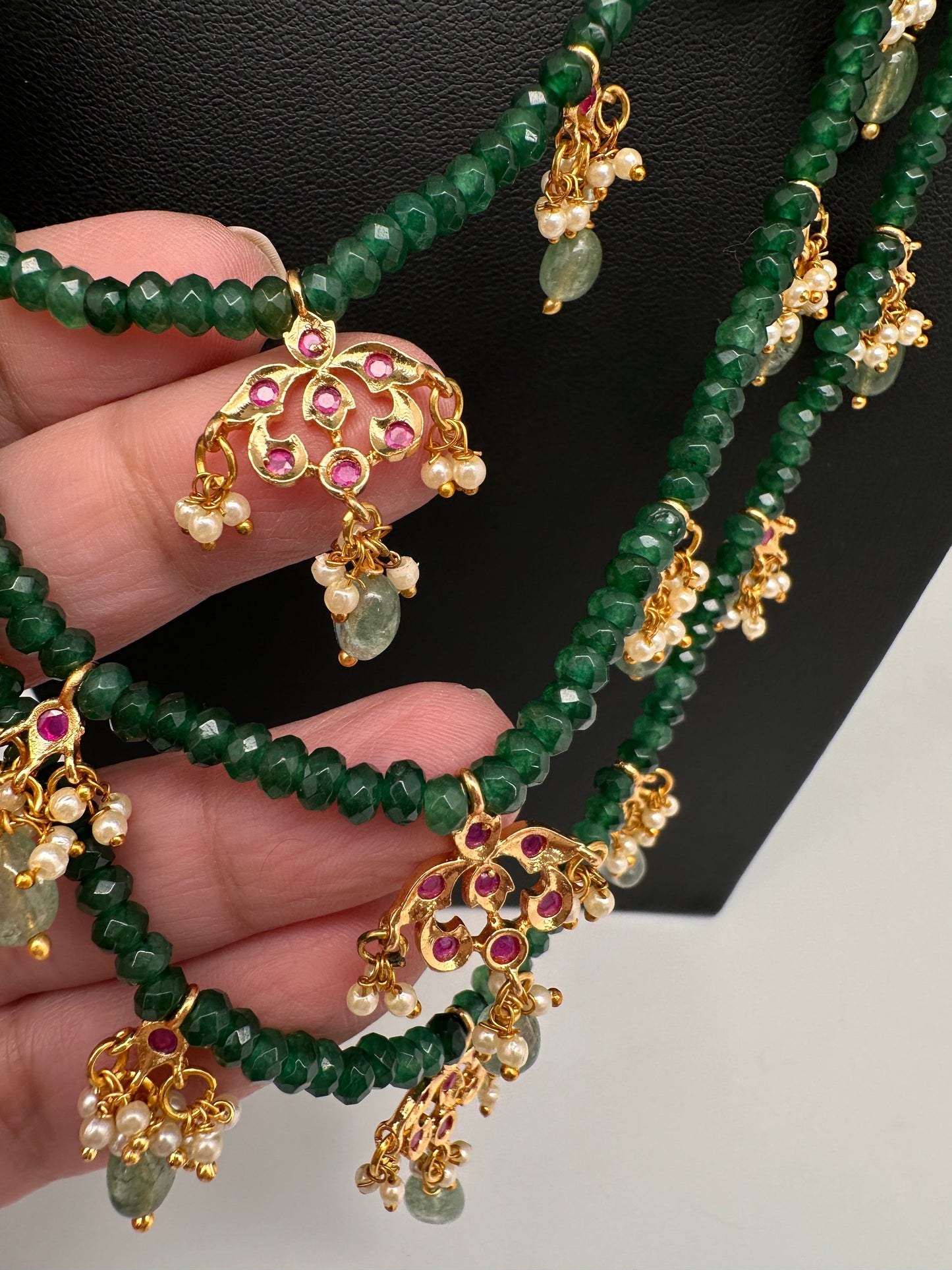 Hyderabadi Jadau Beads Long Color  Necklace - Green