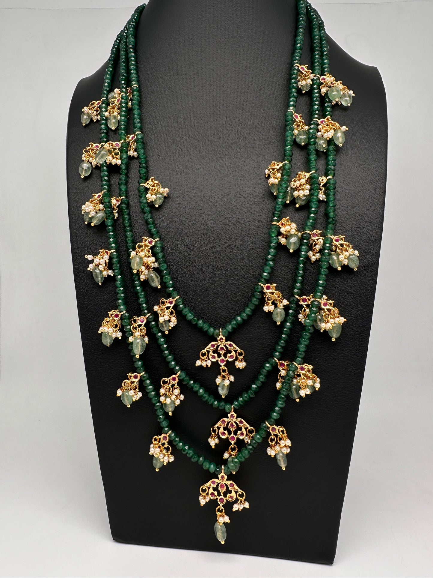 Hyderabadi Jadau Beads Long Color  Necklace - Green