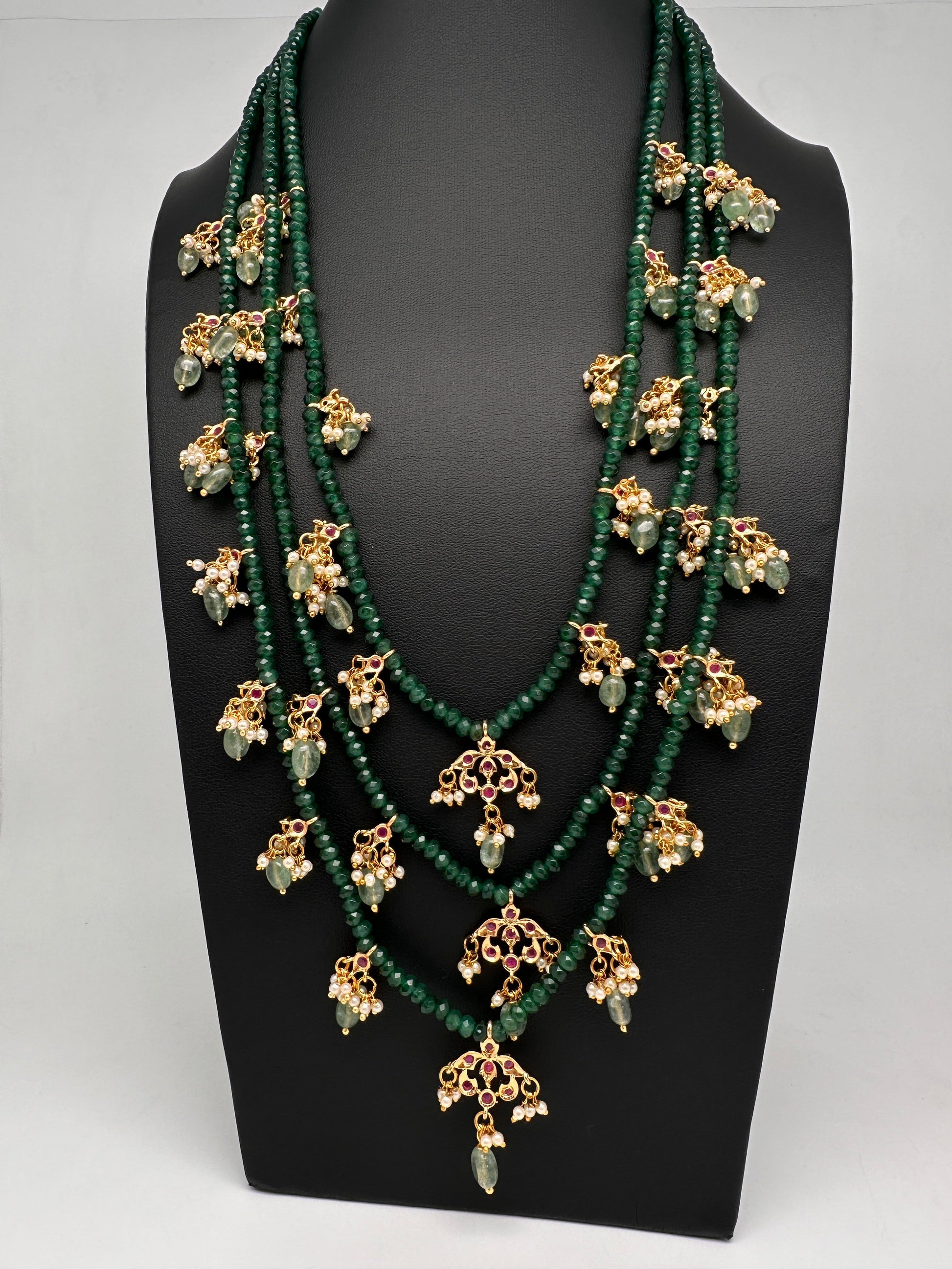 Hyderabadi Jadau Beads Long Color  Necklace - Green