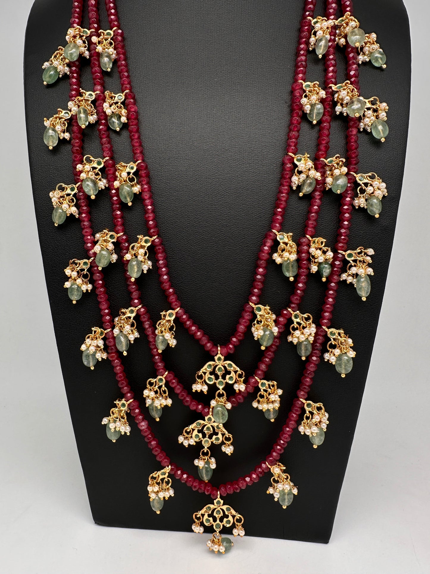 Hyderabadi Jadau Beads Long Color  Necklace - Red