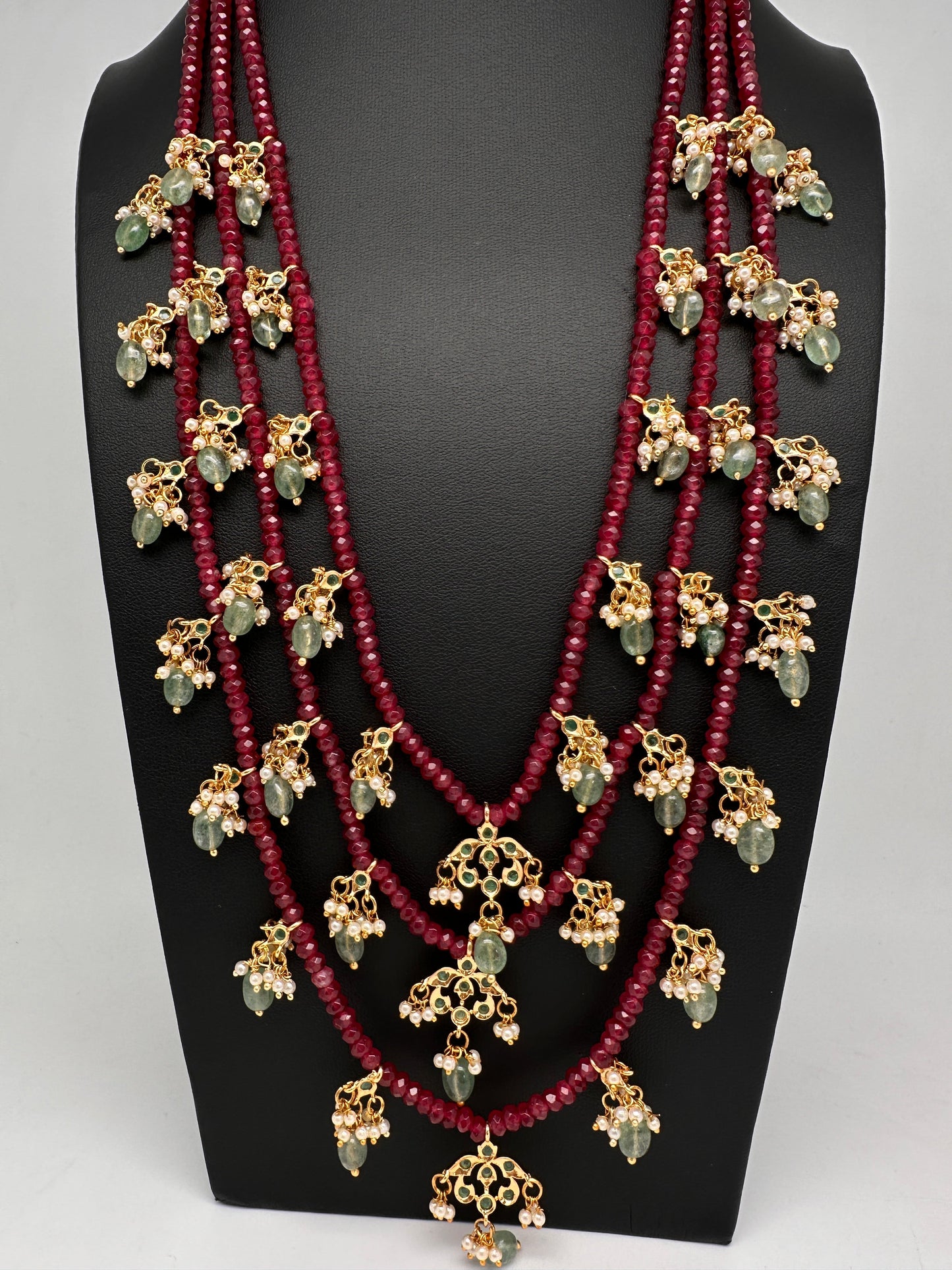 Hyderabadi Jadau Beads Long Color  Necklace - Red