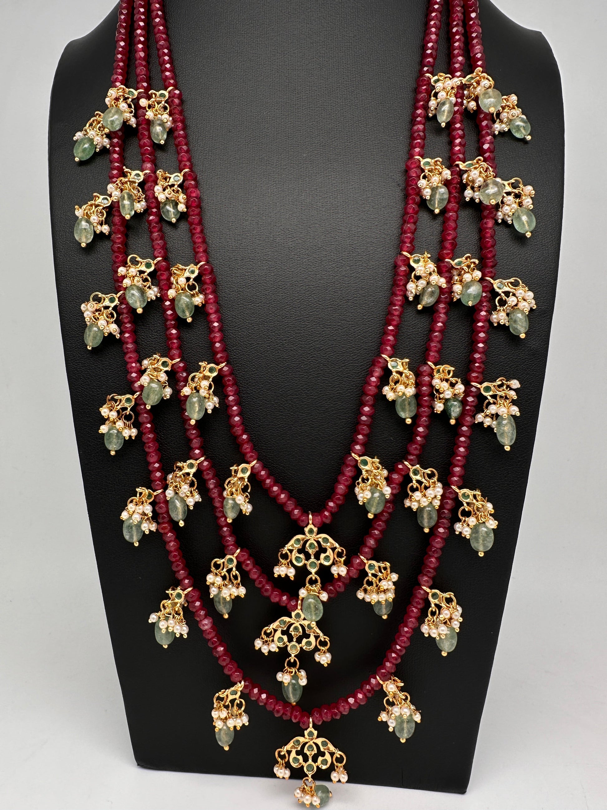 Hyderabadi Jadau Beads Long Color  Necklace - Red