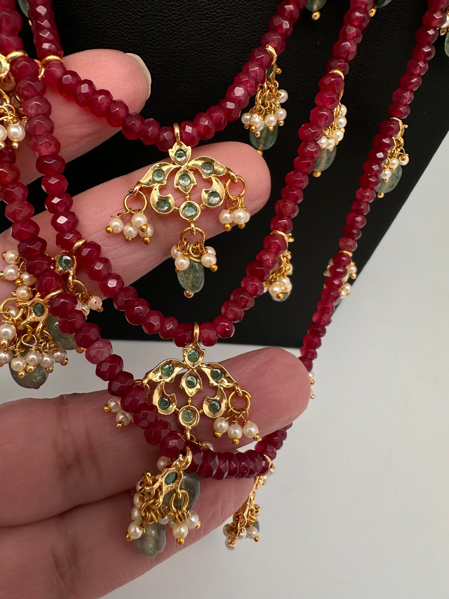 Hyderabadi Jadau Beads Long Color  Necklace - Red