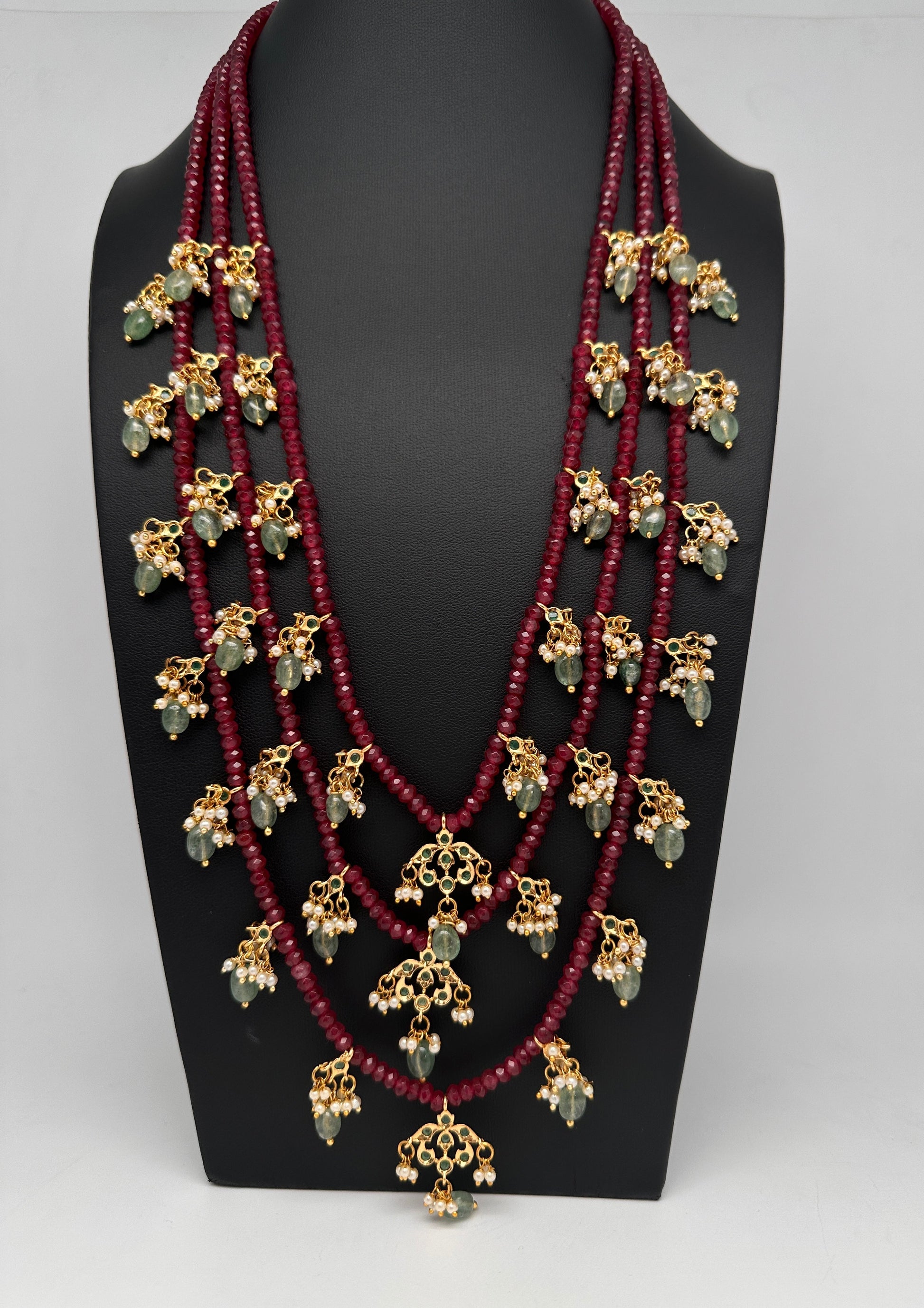Hyderabadi Jadau Beads Long Color  Necklace - Red